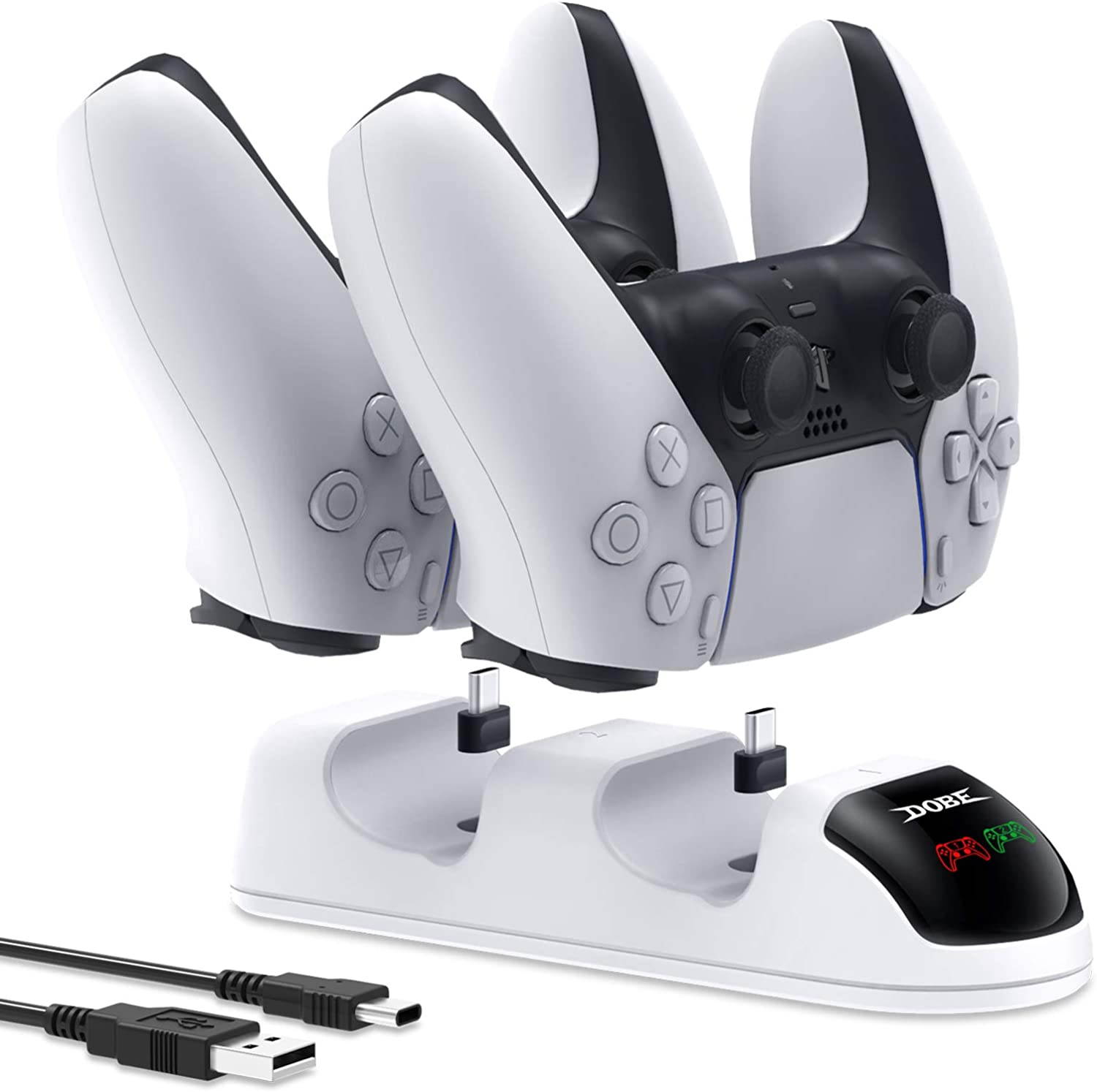 ROME CARE Newest PS5 DualSense Controller Charging Station,Dual USB Type C PS5 Controller Charger with LED Indicator, Charging Dock for Playstation 5 / PS5/ Controller, White