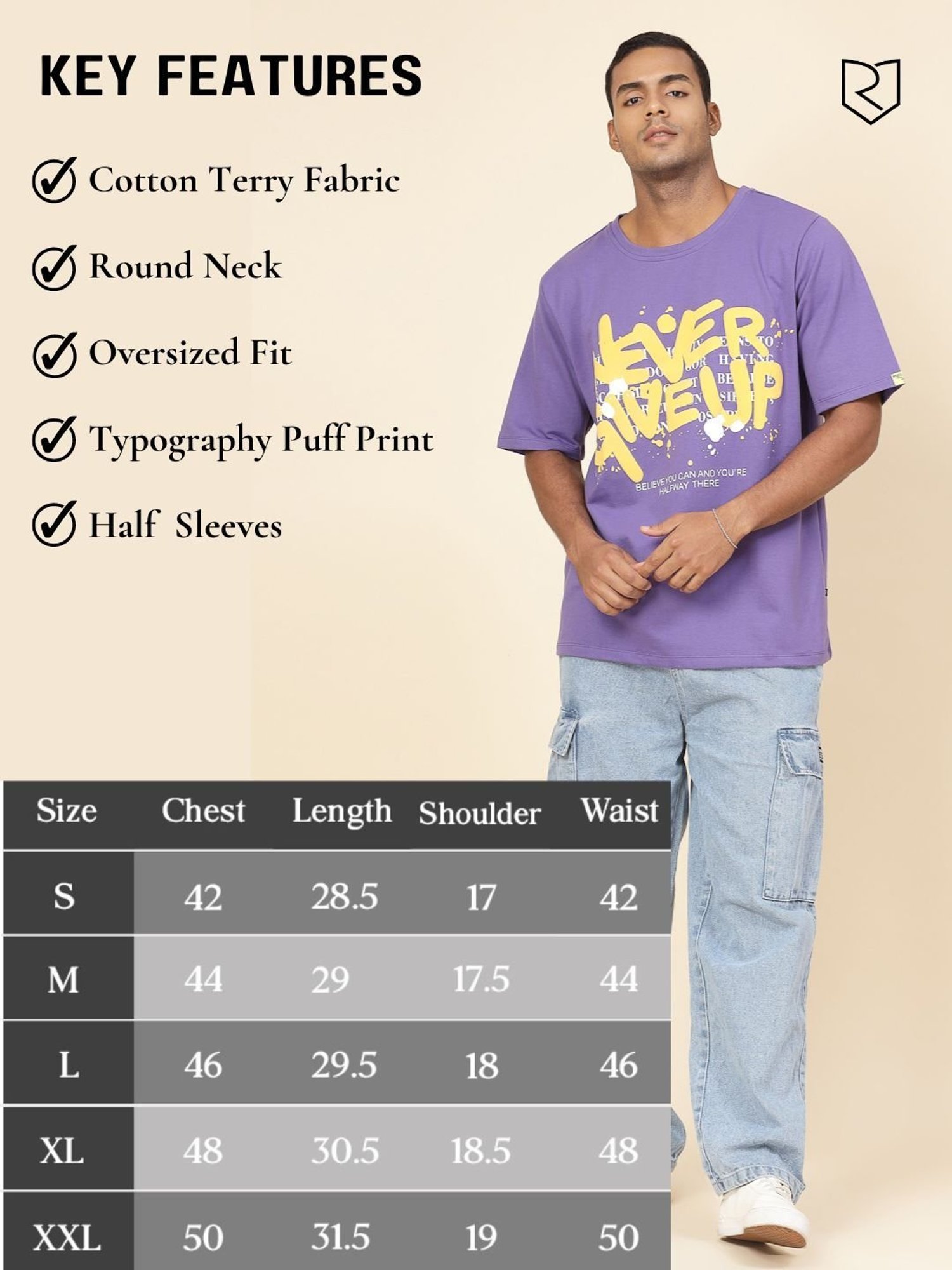 Rigo Purple Cotton Loose Fit Typography T-Shirt
