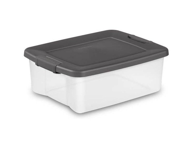 Sterilite 25 Qt ShelfTote Gray Lid Clear Base w/Gray Latches (6 Pack) 19363V06