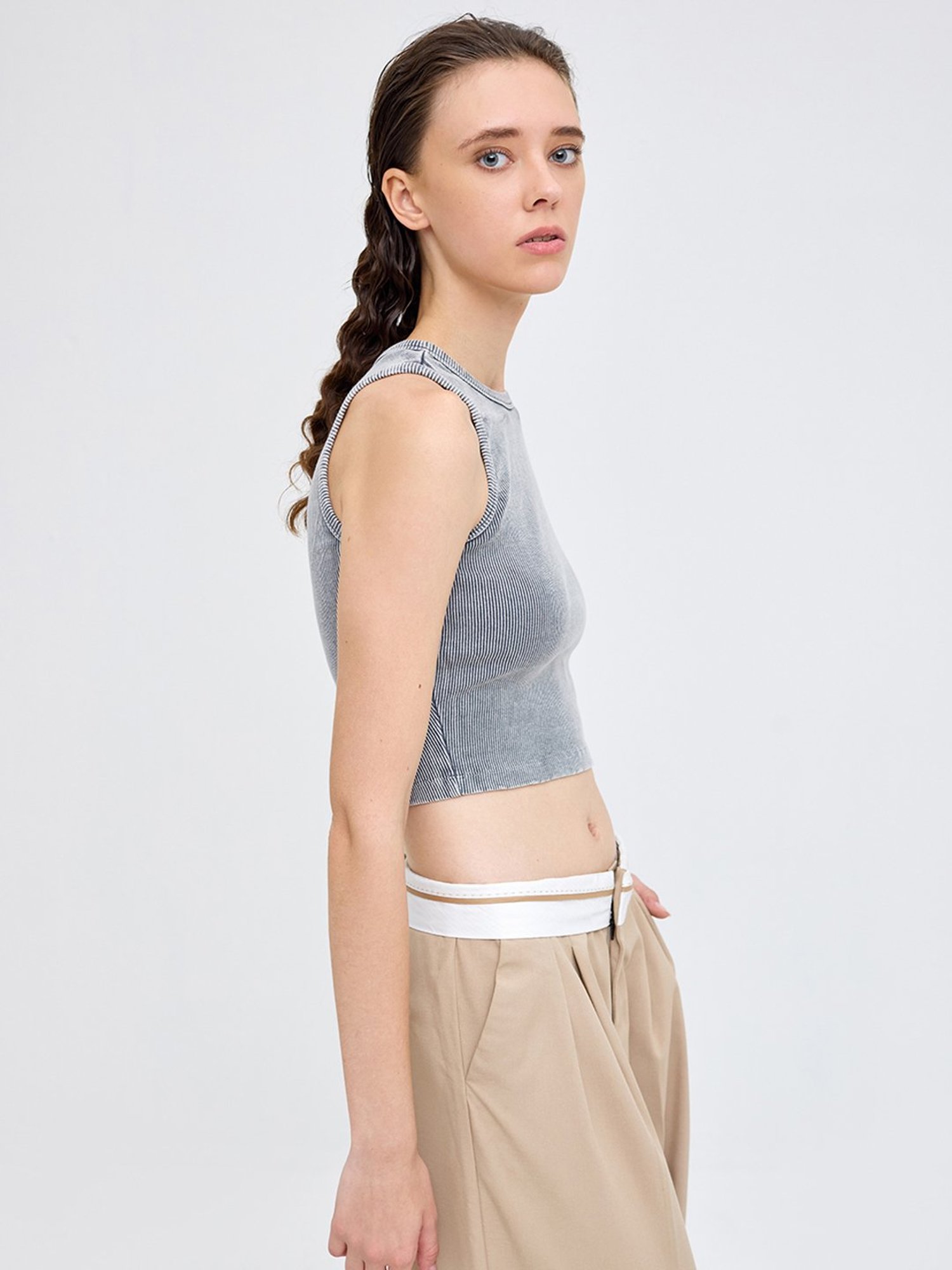 Cover Story Grey Cotton Regular Fit Tank Top