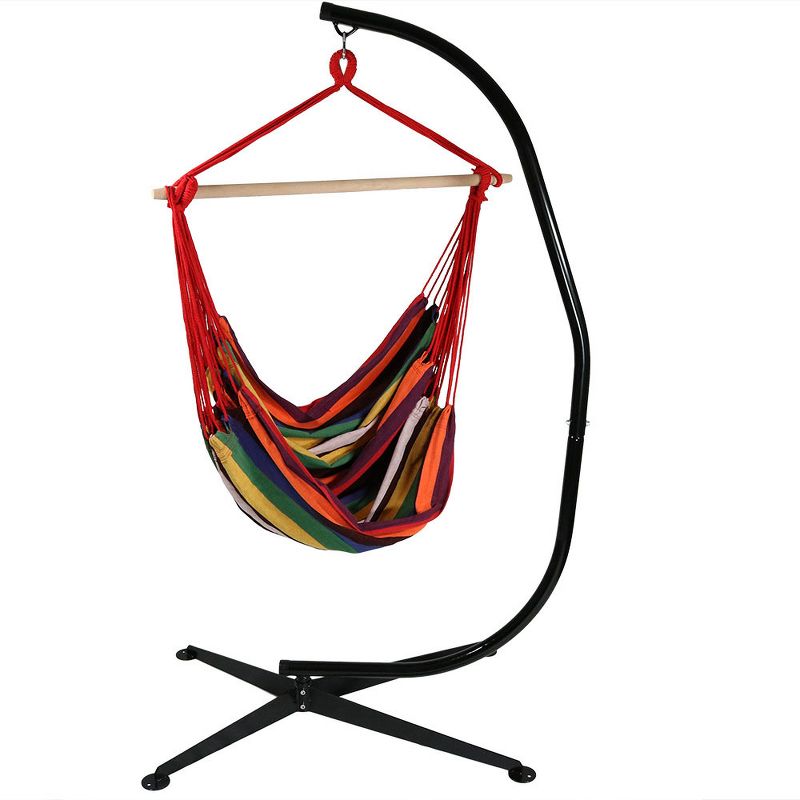 Sunnydaze Jumbo Extra Large Hanging Rope Hammock Chair Swing with C-Stand - 300 lb Weight Capacity - Sunset