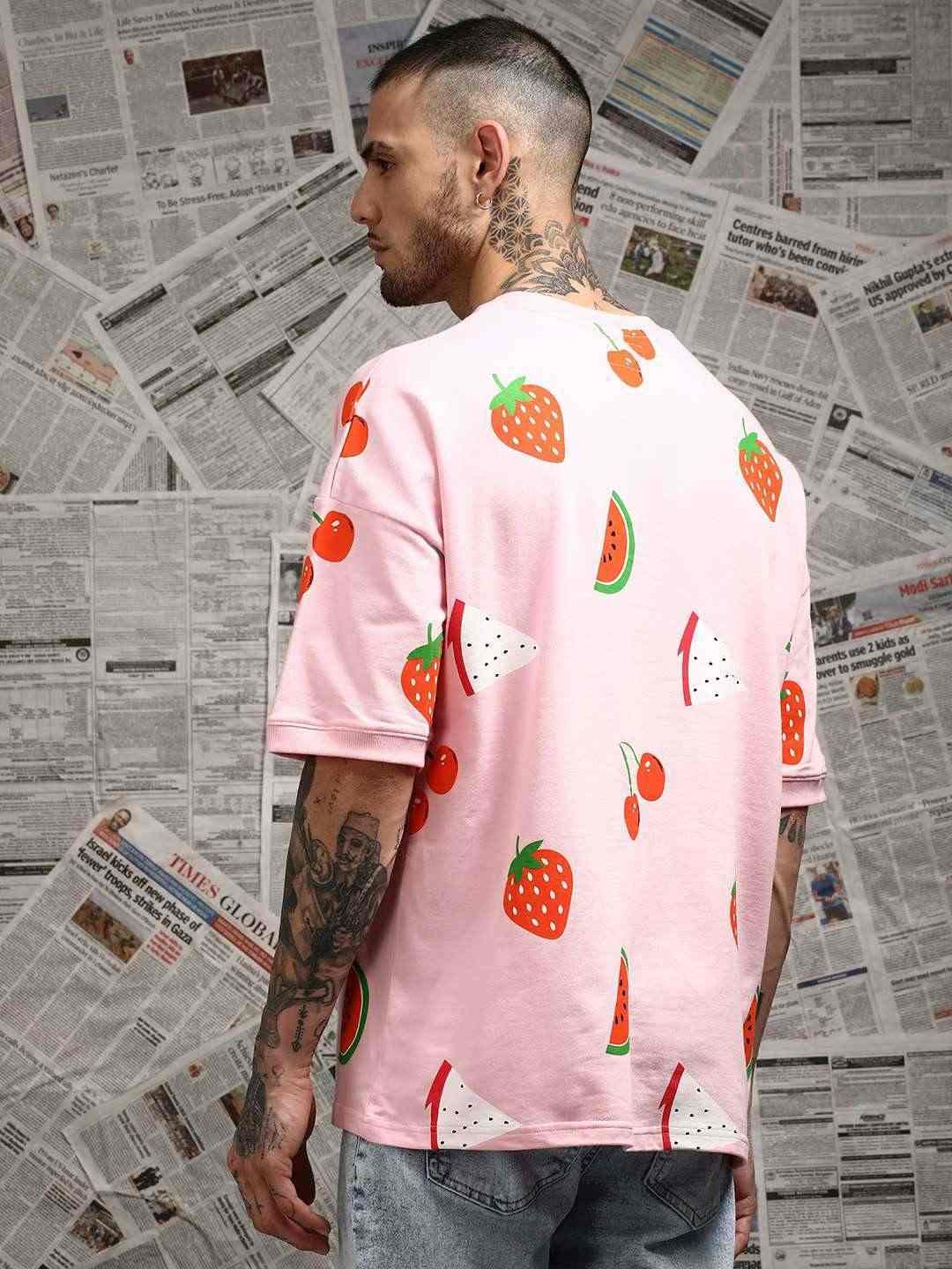 Difference Of Opinion Pink Loose Fit Printed Unisex T-Shirt