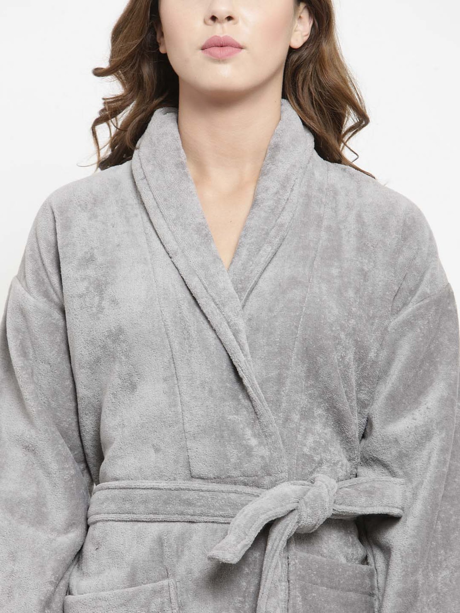 Creeva Everyday Red & Navy 225 GSM Micro Terry Bathrobe with Front Pocket & Kimono Collar