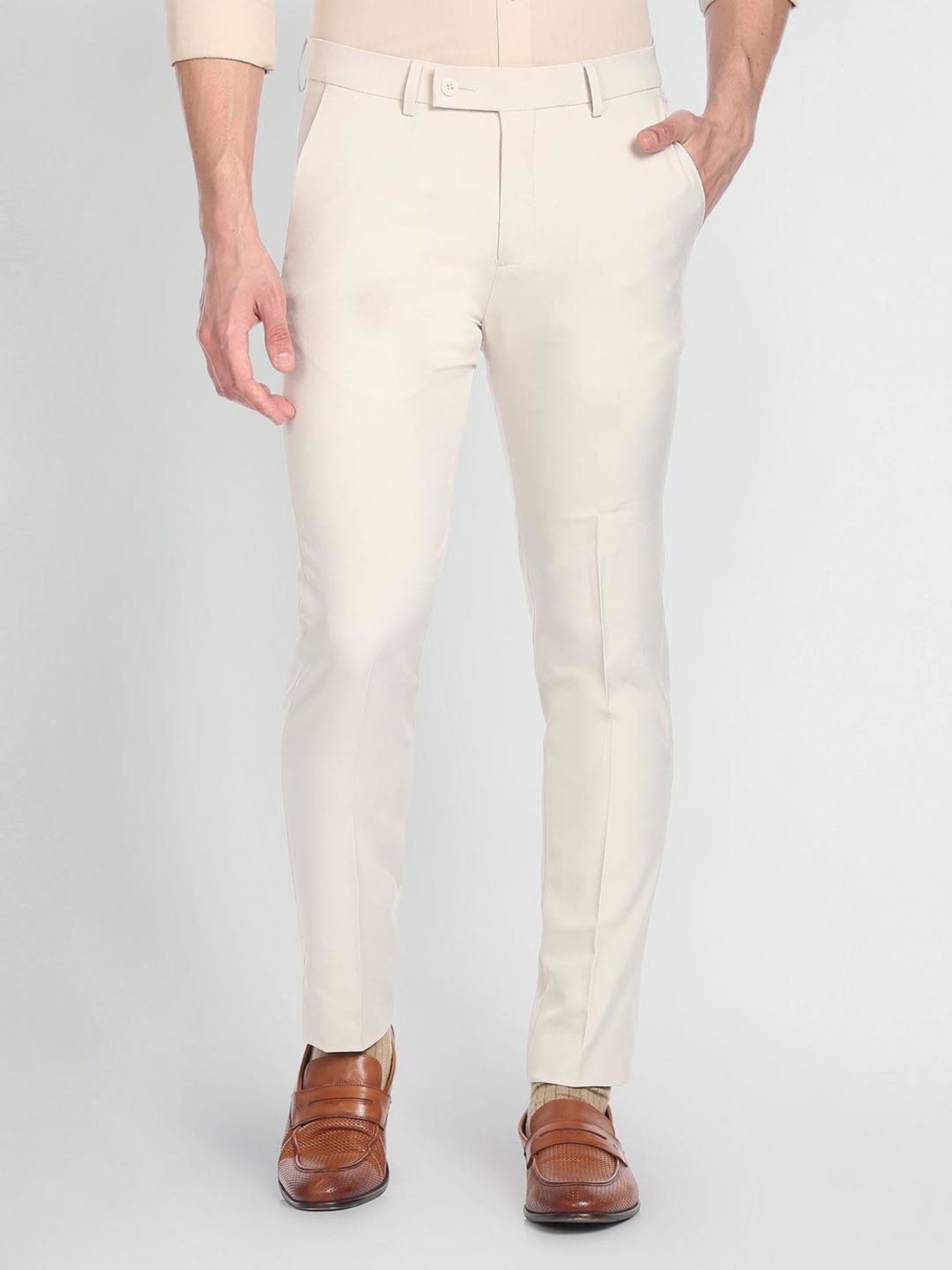Arrow White Slim Fit Trousers