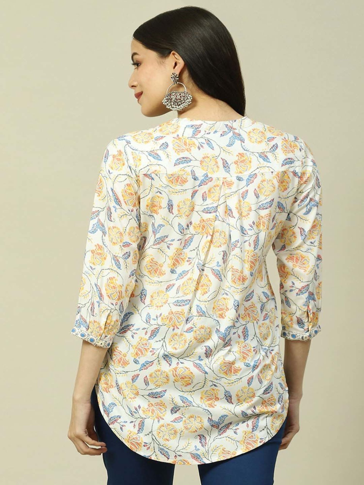 Rangriti White Floral Print Top