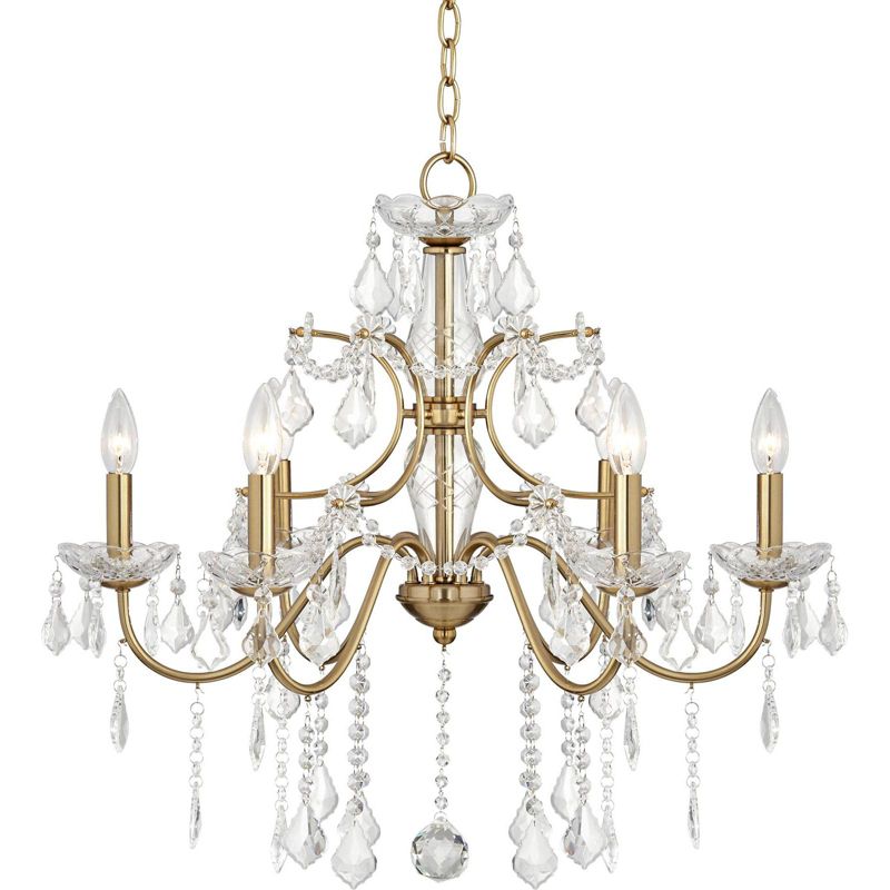 Vienna Full Spectrum Gold Crystal Chandelier 26 1/2" Wide Curved Arm 6-Light Fixture for Dining Room House Foyer Kitchen Entryway