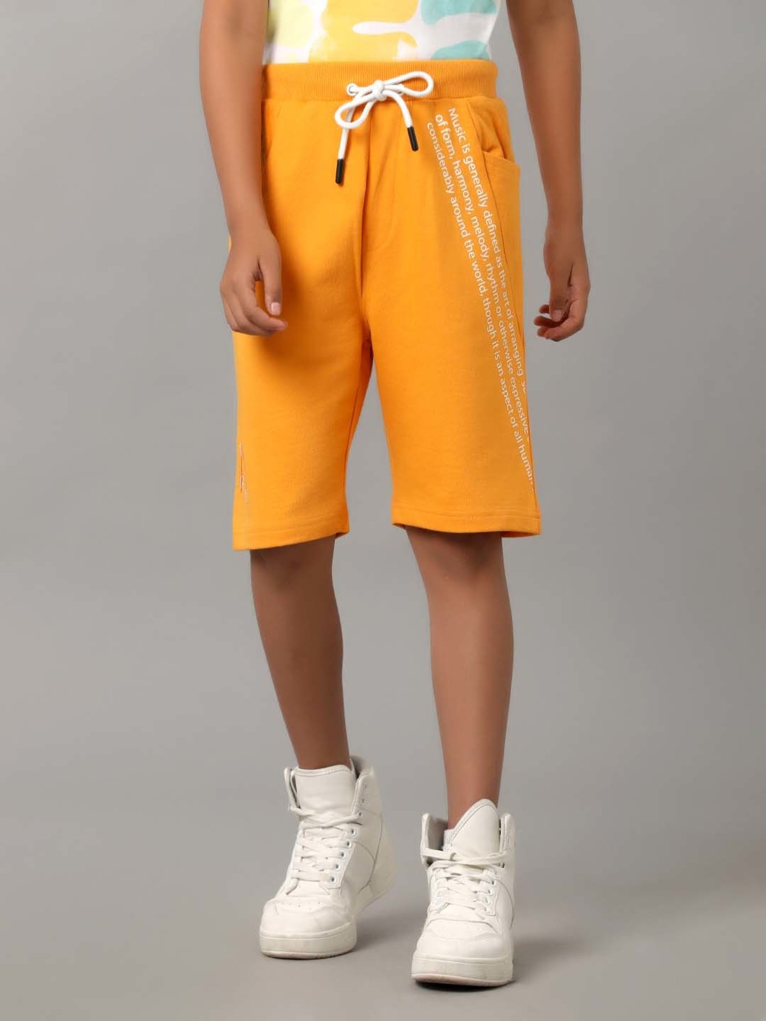 Under Fourteen Only Kids Yellow Cotton Printed Shorts