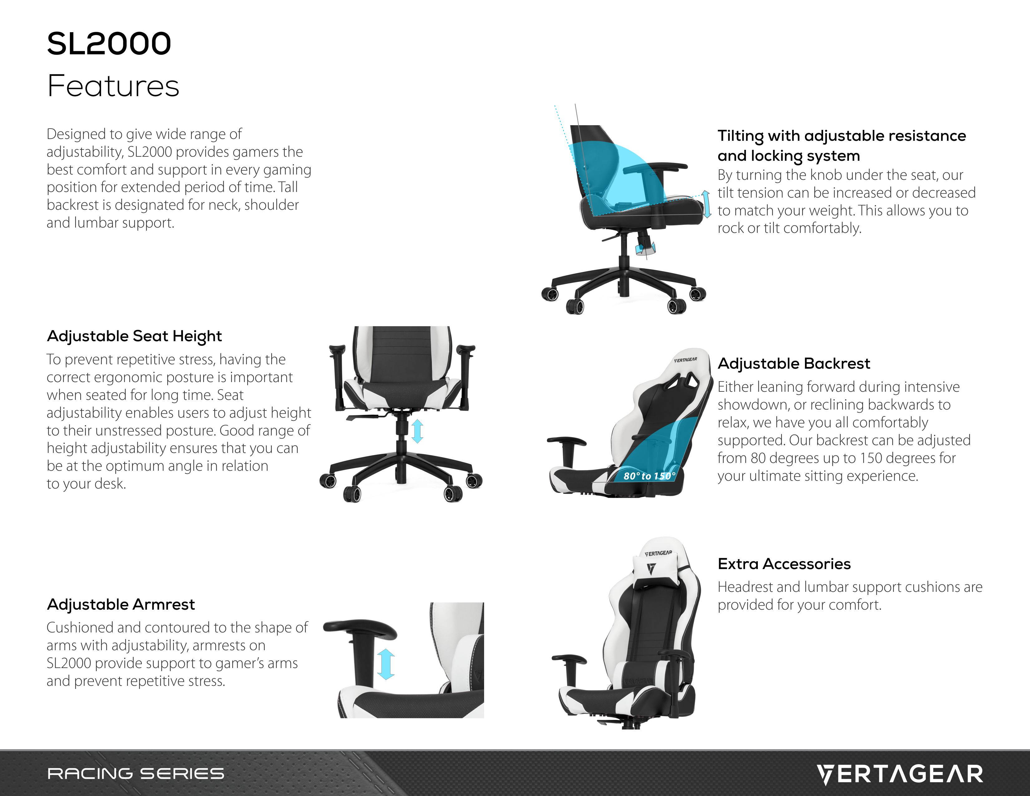 Vertagear S-Line SL2000 Racing Series Gaming Chair - Black/Blue (Rev. 2)