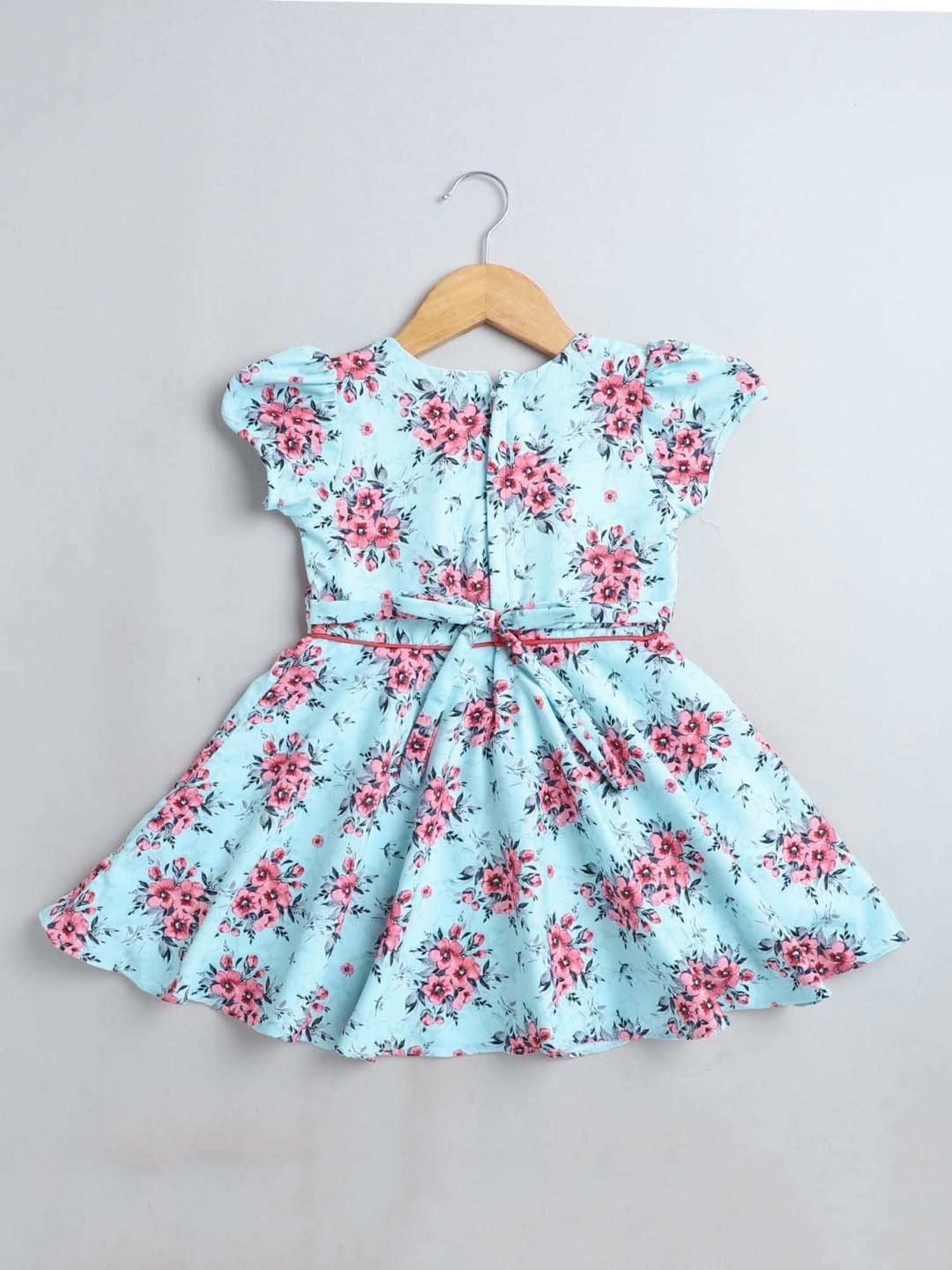 The Magic Wand Kids Aqua Blue & Pink Floral Print Dress