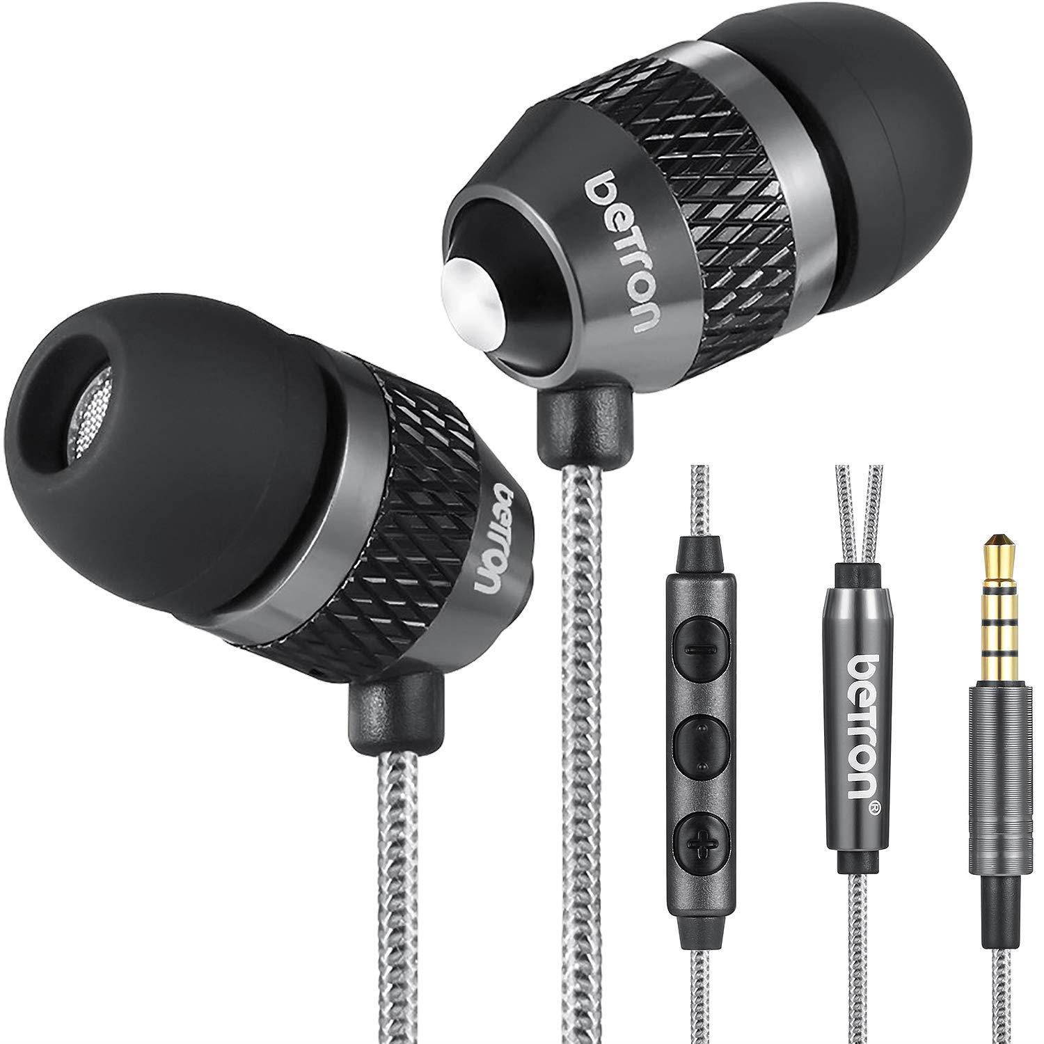 Betron B25 Noise Isolating in Ear Canal Headphones Earphones with Pure Sound and Powerful Bass for iPhone, iPad, iPod, Samsung Smartphones and Tablets (Black with Remote)