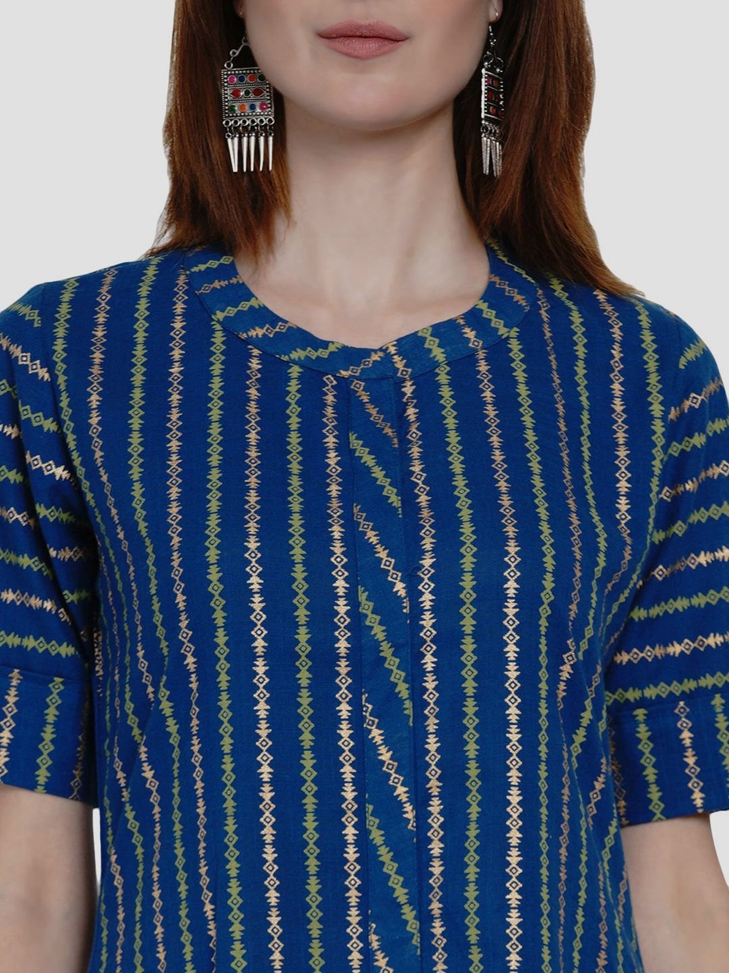 Women Republic Blue Cotton Printed A Line Kurta