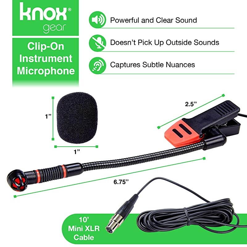 ClipOn Gooseneck Instrument Microphone Condenser Mic for Sax Clarinet Trumpet and Percussion Rubberized Clip Flexible Neck Requires Phantom Power not Included