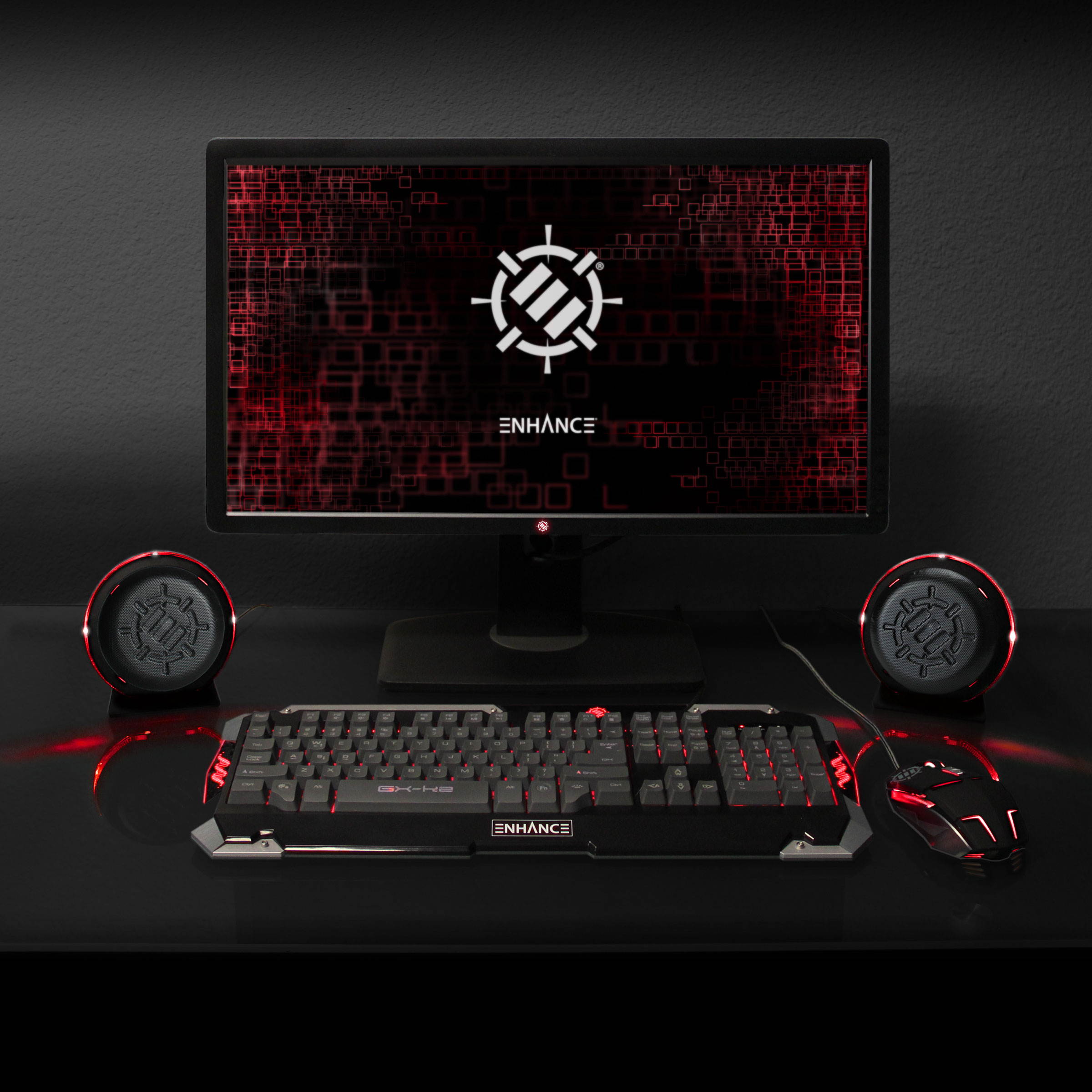 ENHANCE USB LED Gaming Speakers with In-Line Volume Control and Powerful 5 Watts Drivers - Red