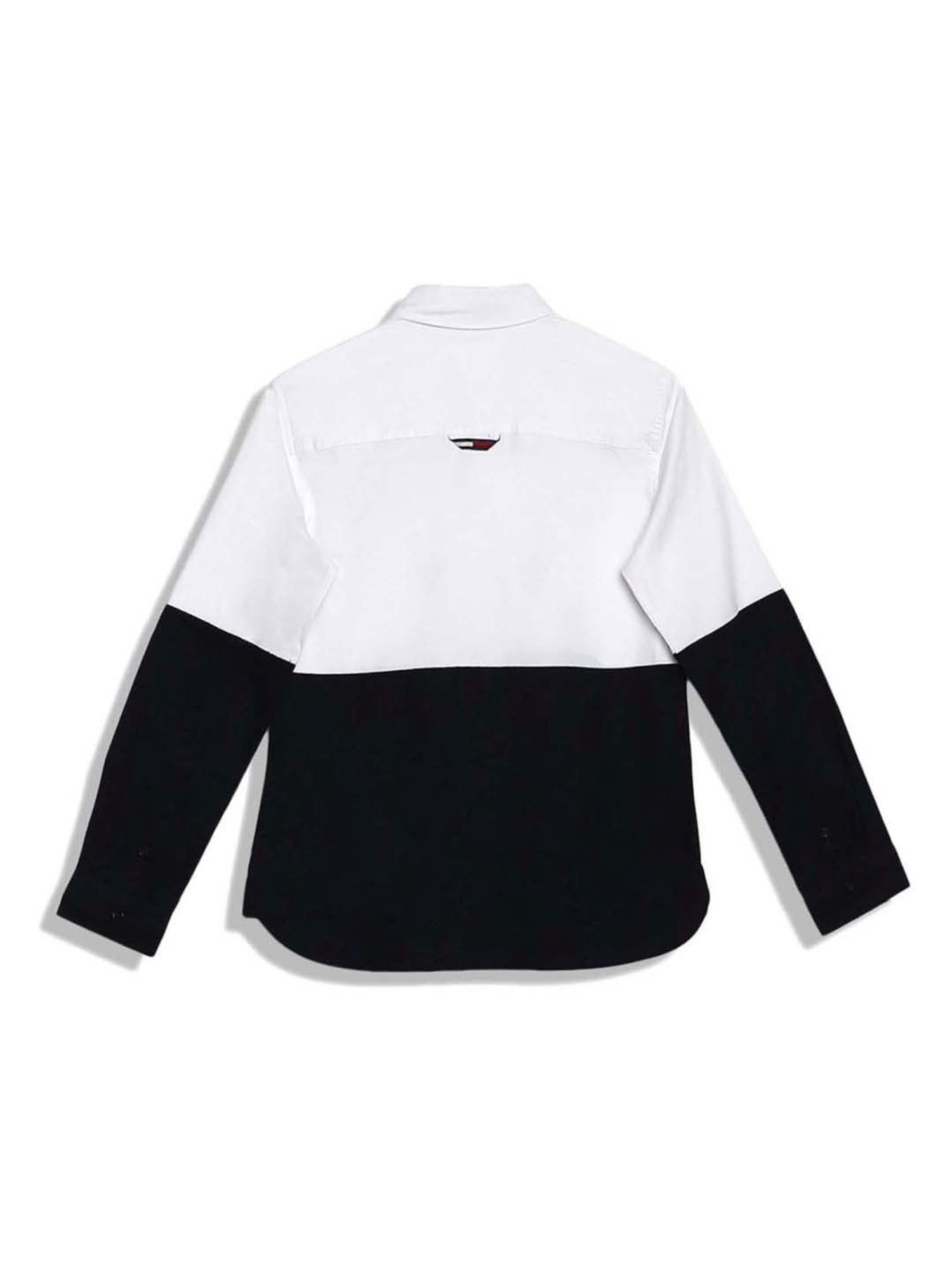 Tommy Hilfiger Kids Desert Sky & White Cotton Color Block Full Sleeves Shirt