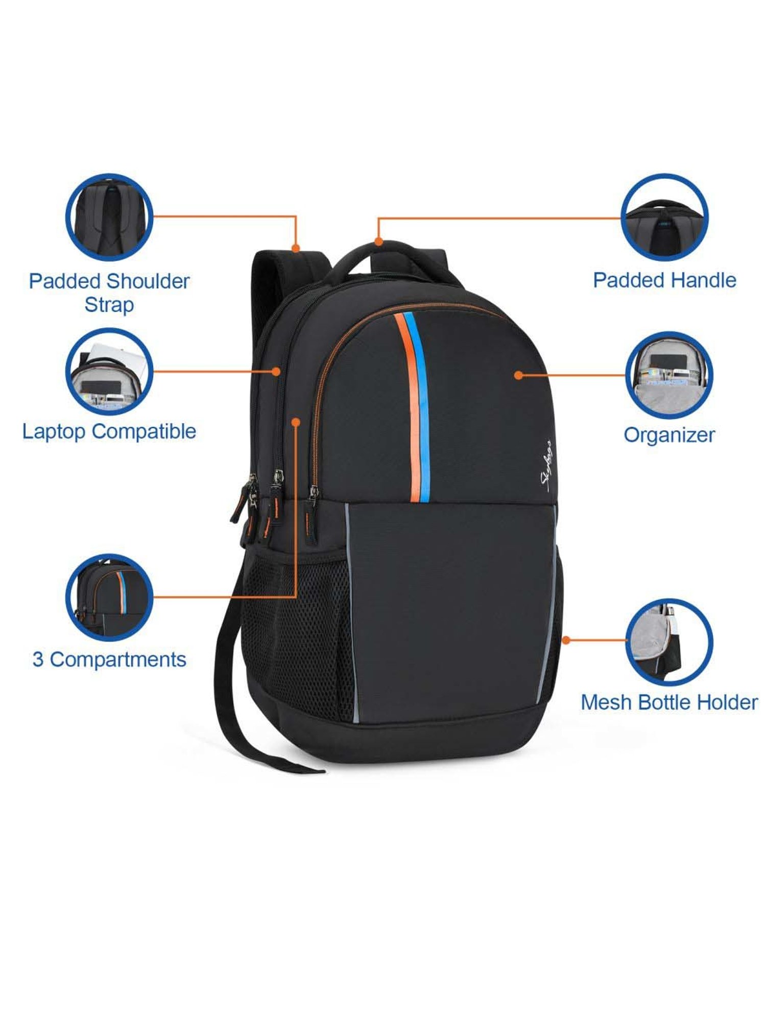 Skybags Fox 34 Ltrs Black Medium Laptop Backpack