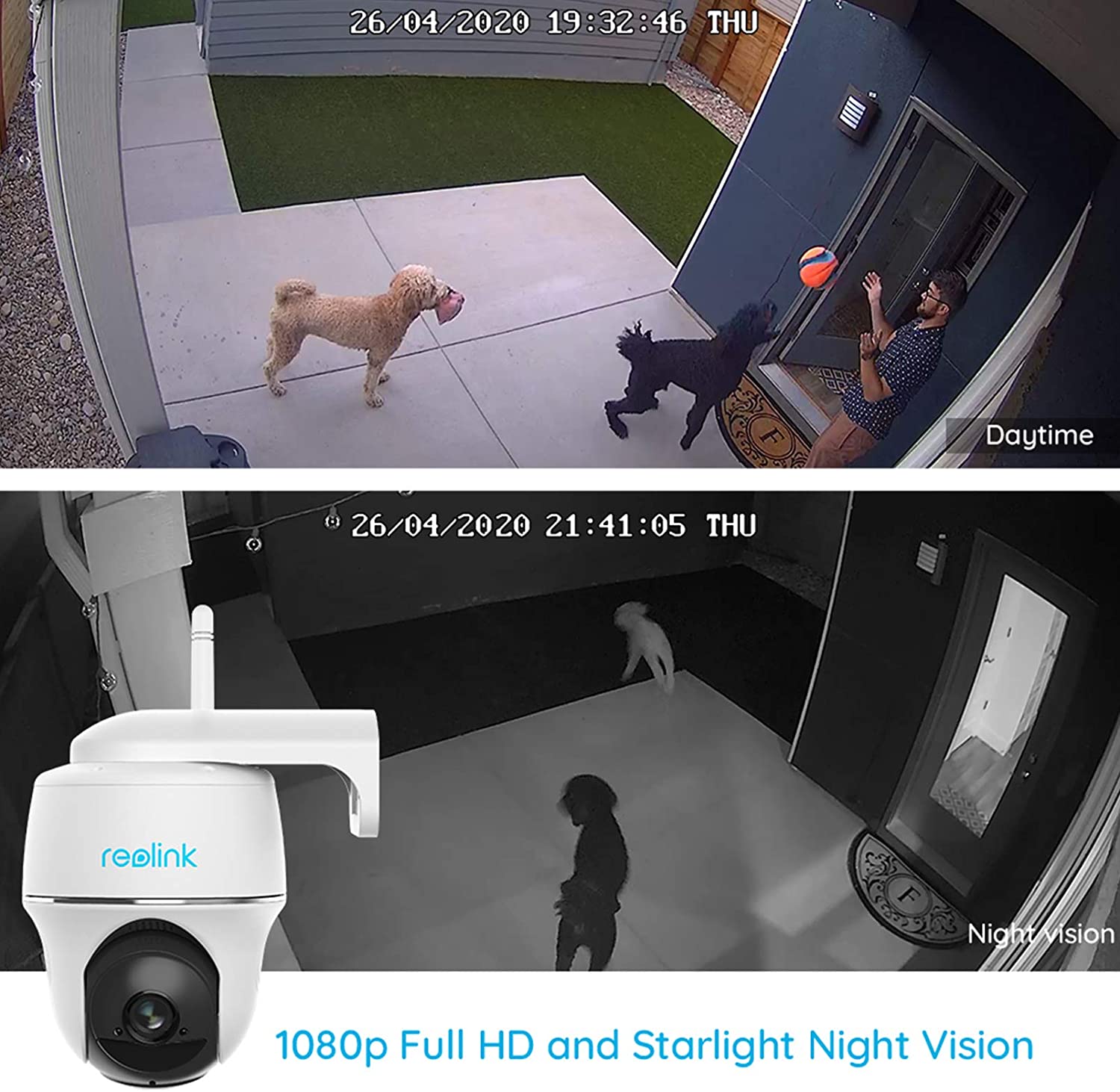 Reolink Pan Tilt Outdoor Rechargeable Battery/Solar Powered Security Camera 1080p WiFi IP Camera, Color Night Vision PIR Motion Alert, Work with Google Assistant, Argus PT with Black Solar Panel