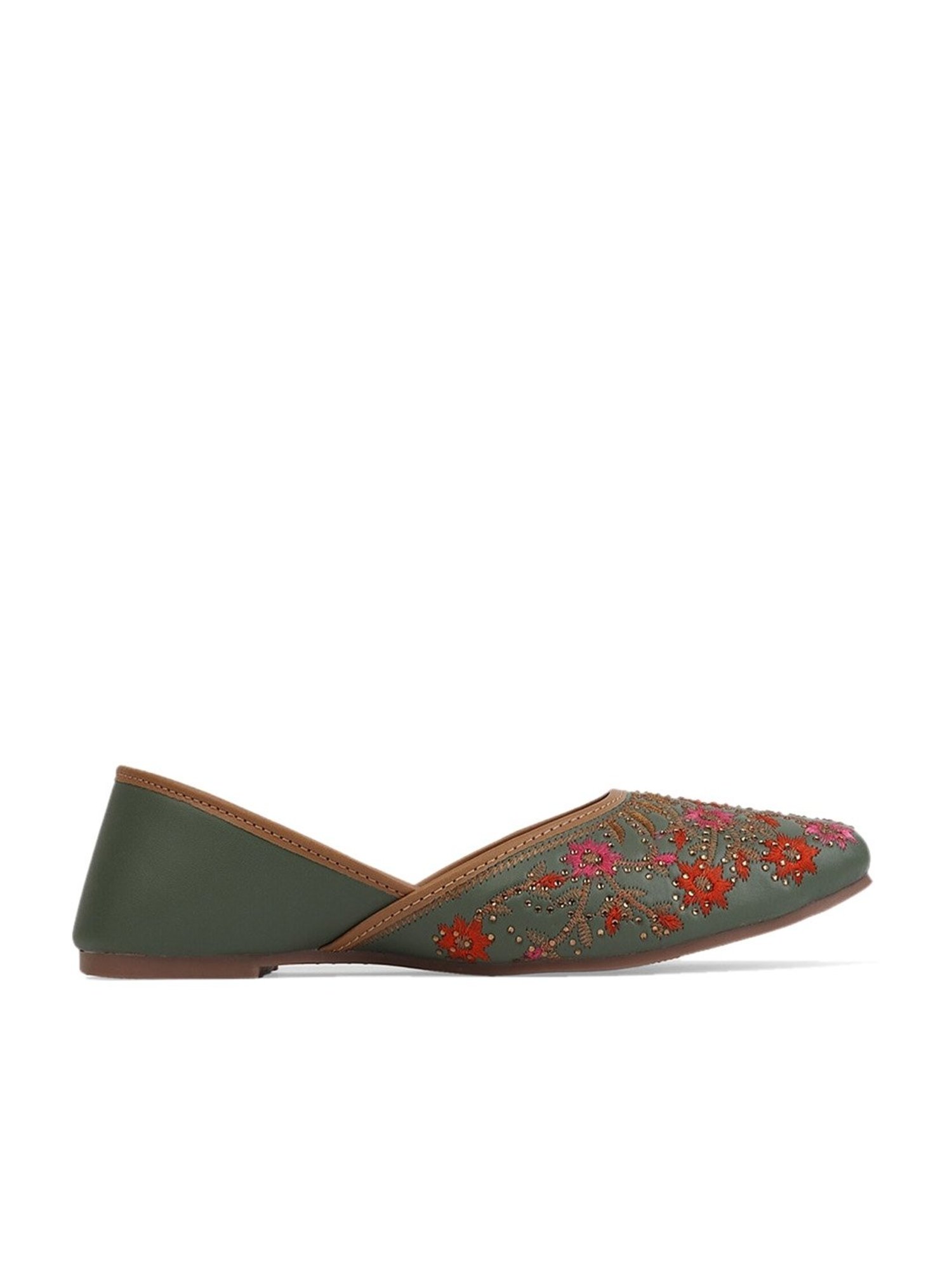 Iconics Women's Green Ethnic Juttis