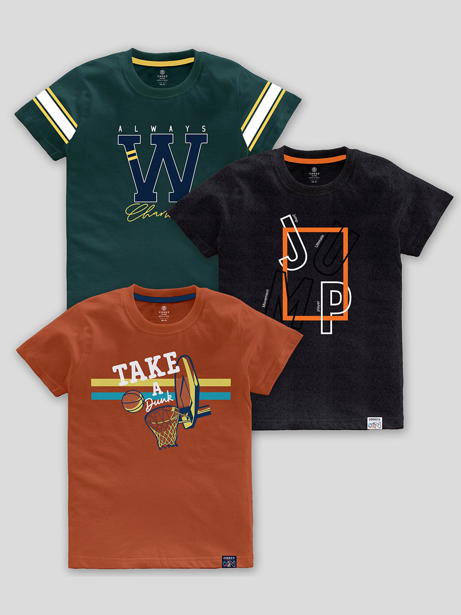 Codez Kids Multicolor Printed T-Shirt (Pack Of 3)