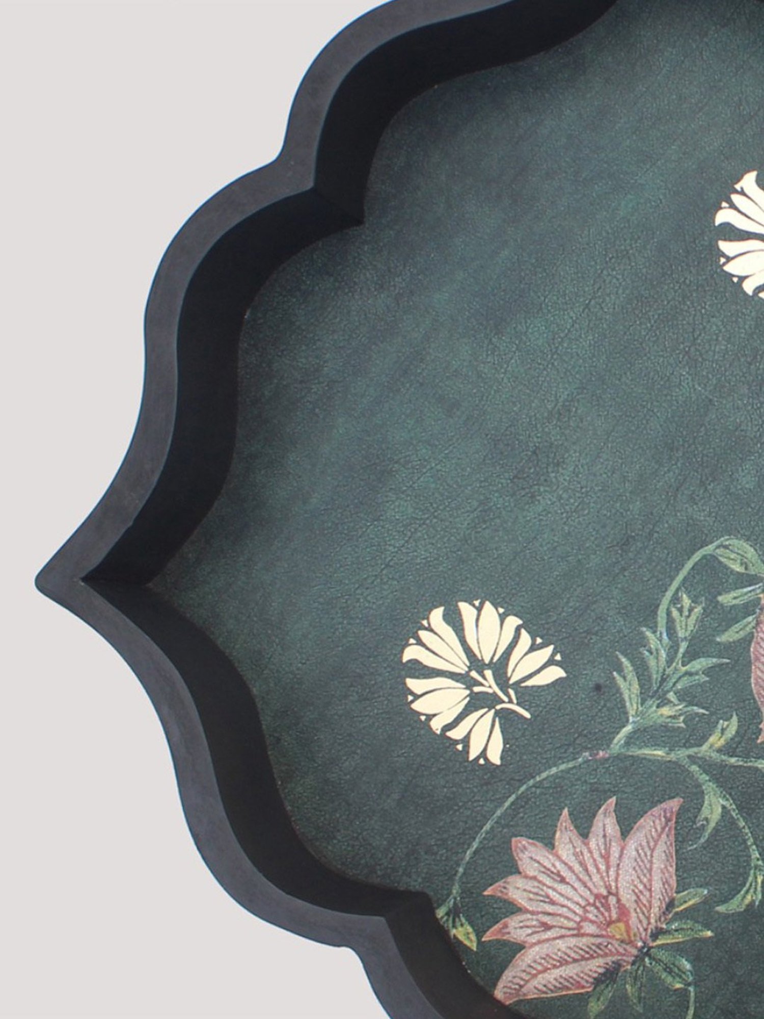 Karo Aafiya Printed Dark Green Wood Serving Platter