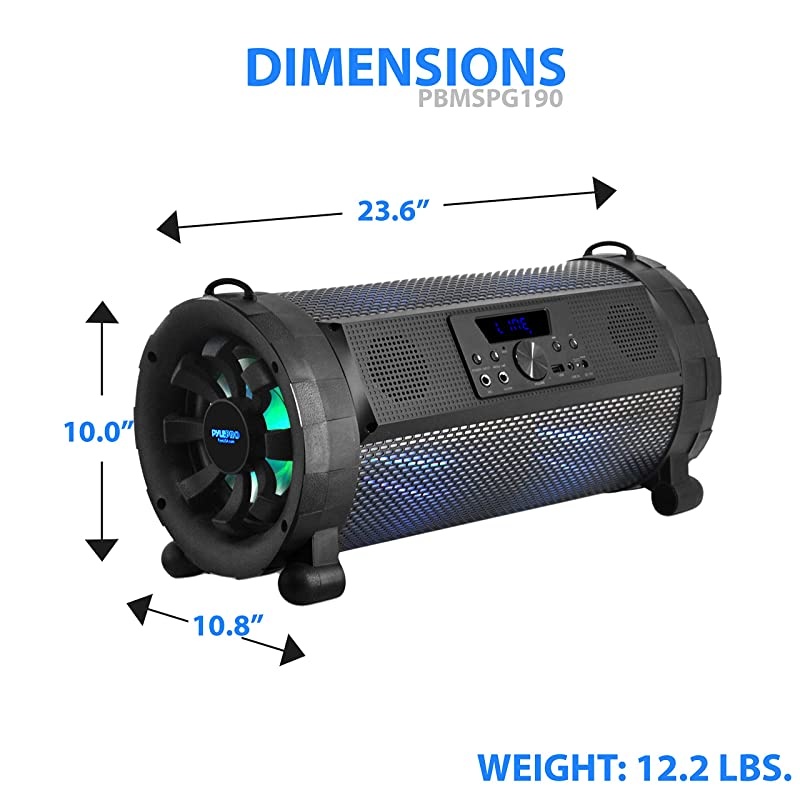 Bluetooth Boombox Street Blaster Stereo Speaker Portable Wireless Power FM Radio MP3 System w Remote LED Lights Rechargeable Battery PBMSPG190