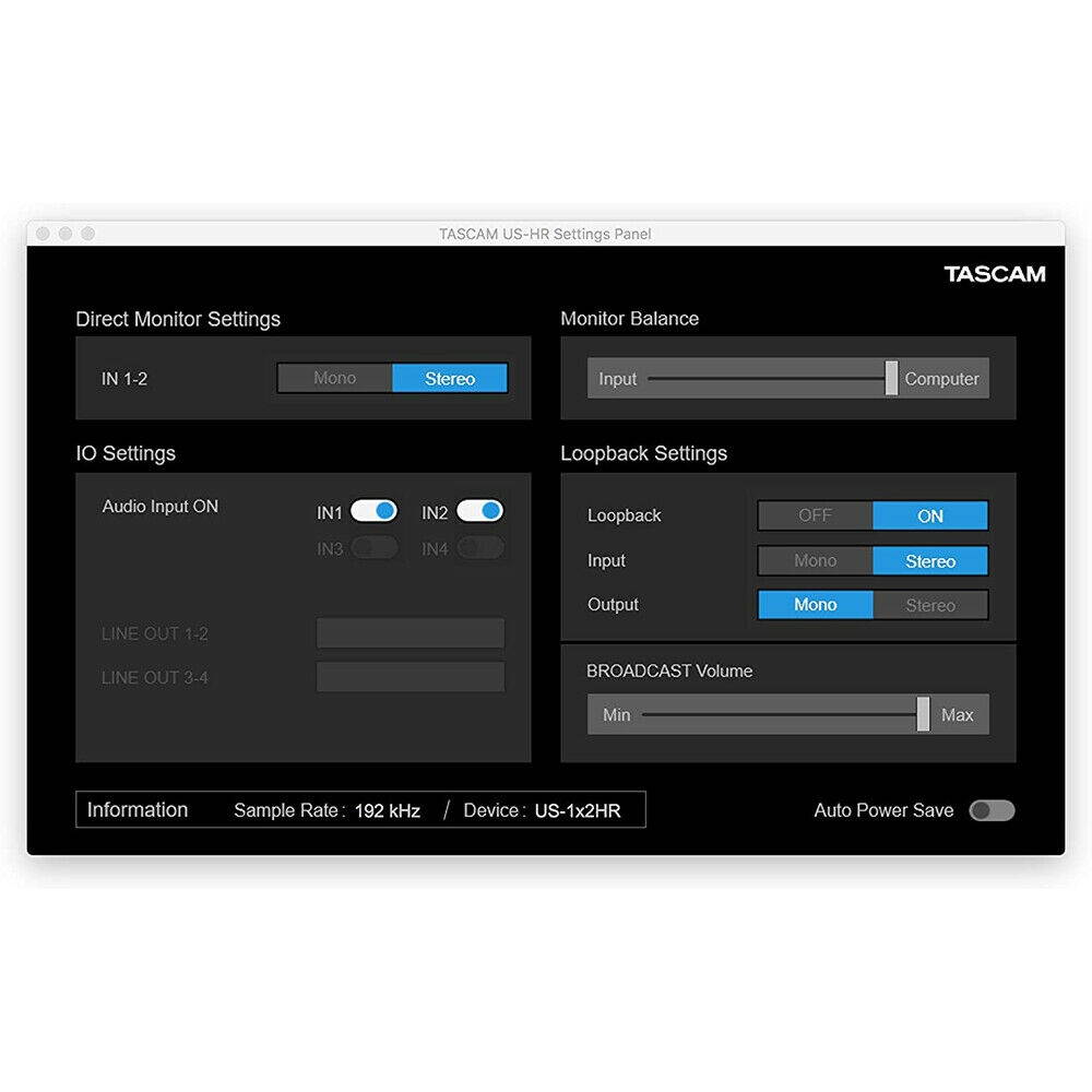 Tascam US-1x2HR Desktop 2x2 USB Type-C Audio Interface