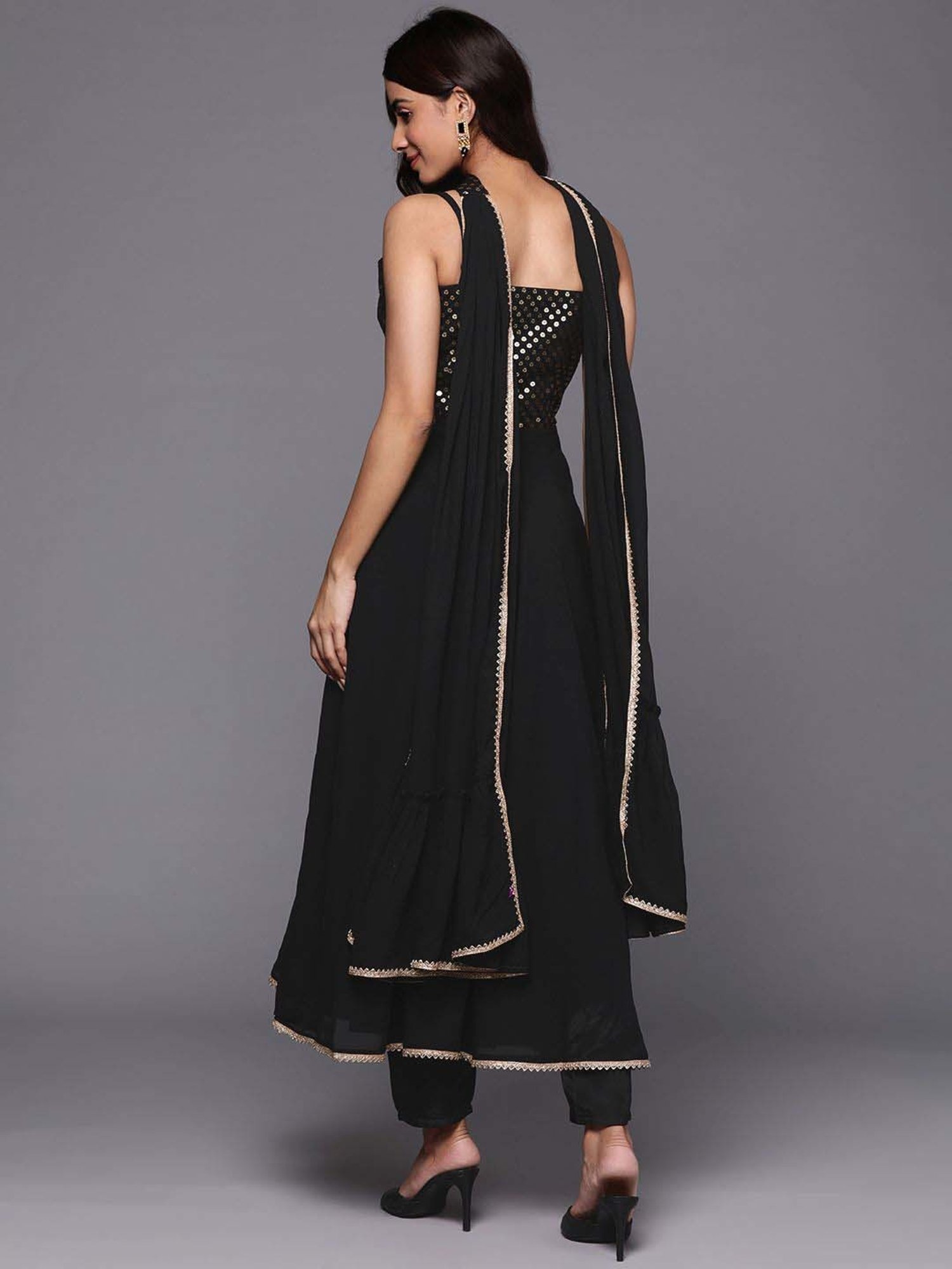 Libas Black Embroidered Kurta Pant Set With Dupatta