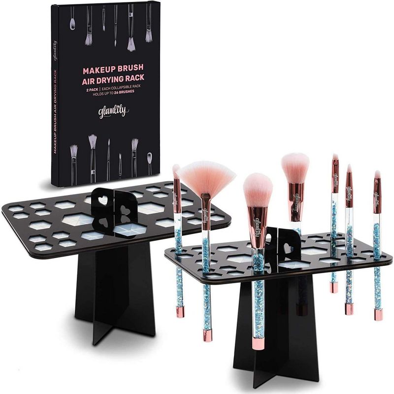 Glamlily 2 Pack Black Makeup Brush Drying Rack Stand with 26 Holes (7.8 x 5 x 6 in)