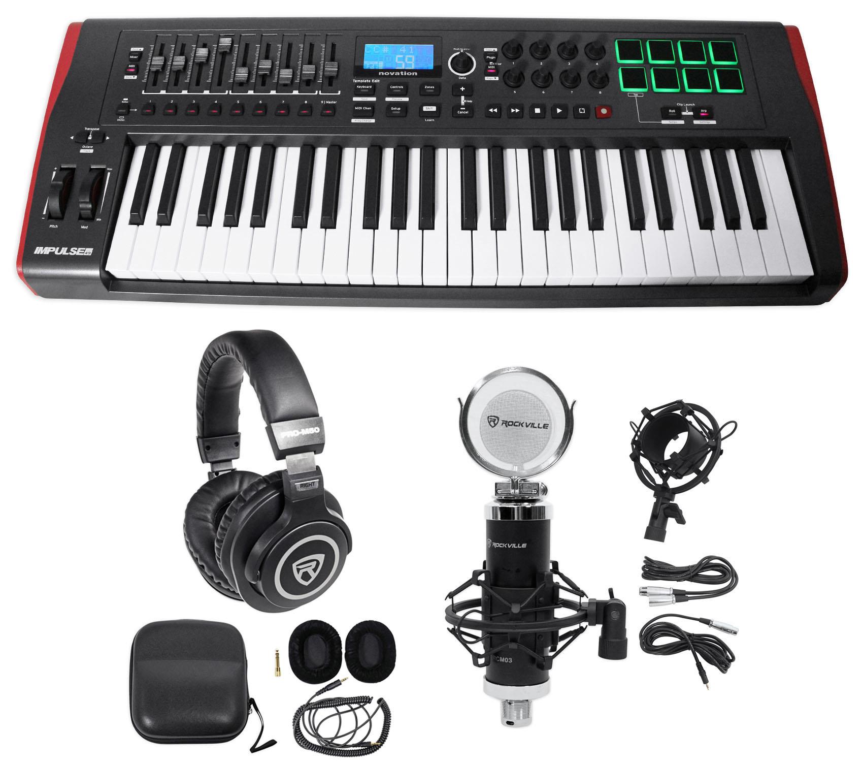 Novation IMPULSE 49-Key Ableton Live MIDI USB Keyboard Controller+Headphones+Mic