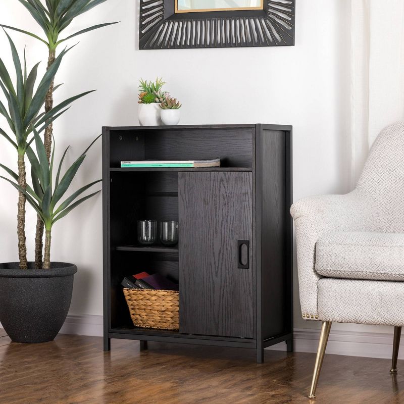 Oak Melamine Floor Cabinet with 2 Sliding Doors Black - Glitzhome