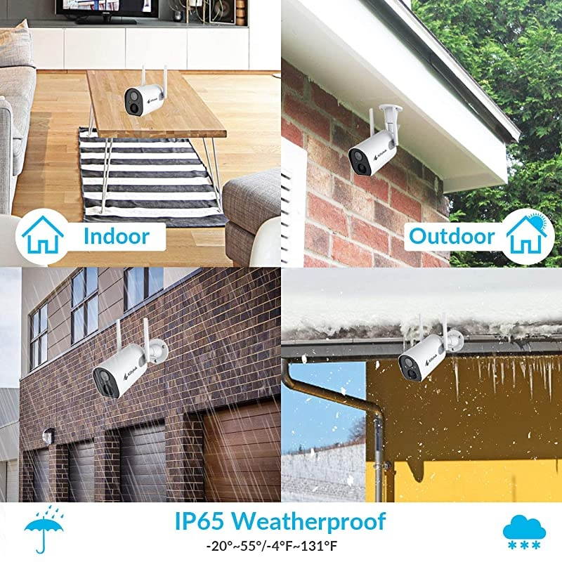 WireFree Outdoor Battery Powered Security Cameras Wireless 1080P WiFi IP Security Home Camera with PIR Detection 2Way Audio FHD Night Vision IP65 Weatherproof Micro SDCloud Storage