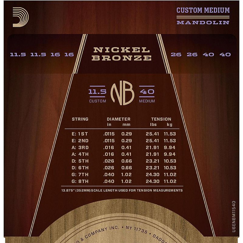D'Addario NBM11540 Nickel Bronze Custom Medium Mandolin Strings (11.5-40)