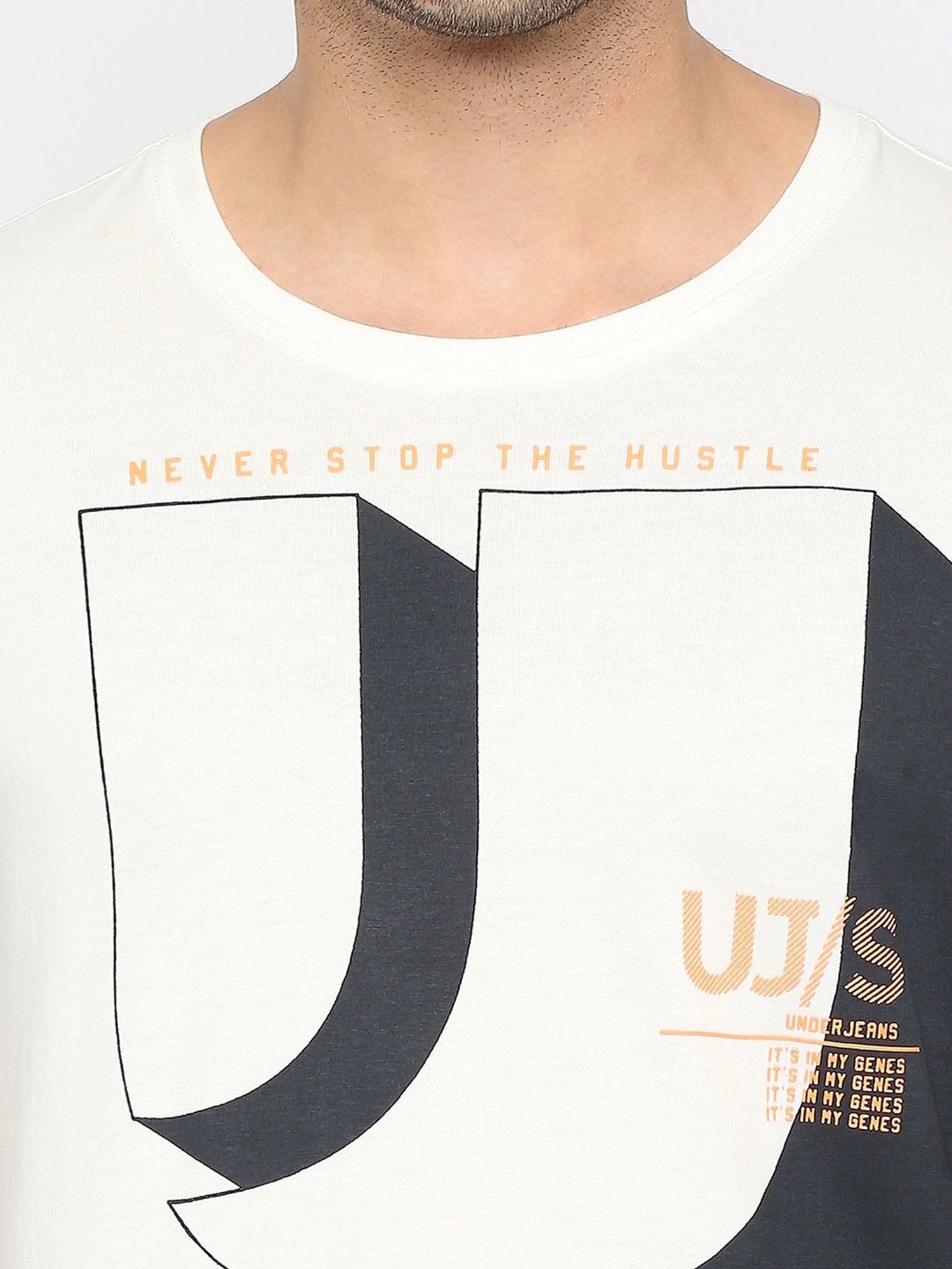 UnderJeans by Spykar White Regular Fit Printed T-Shirt