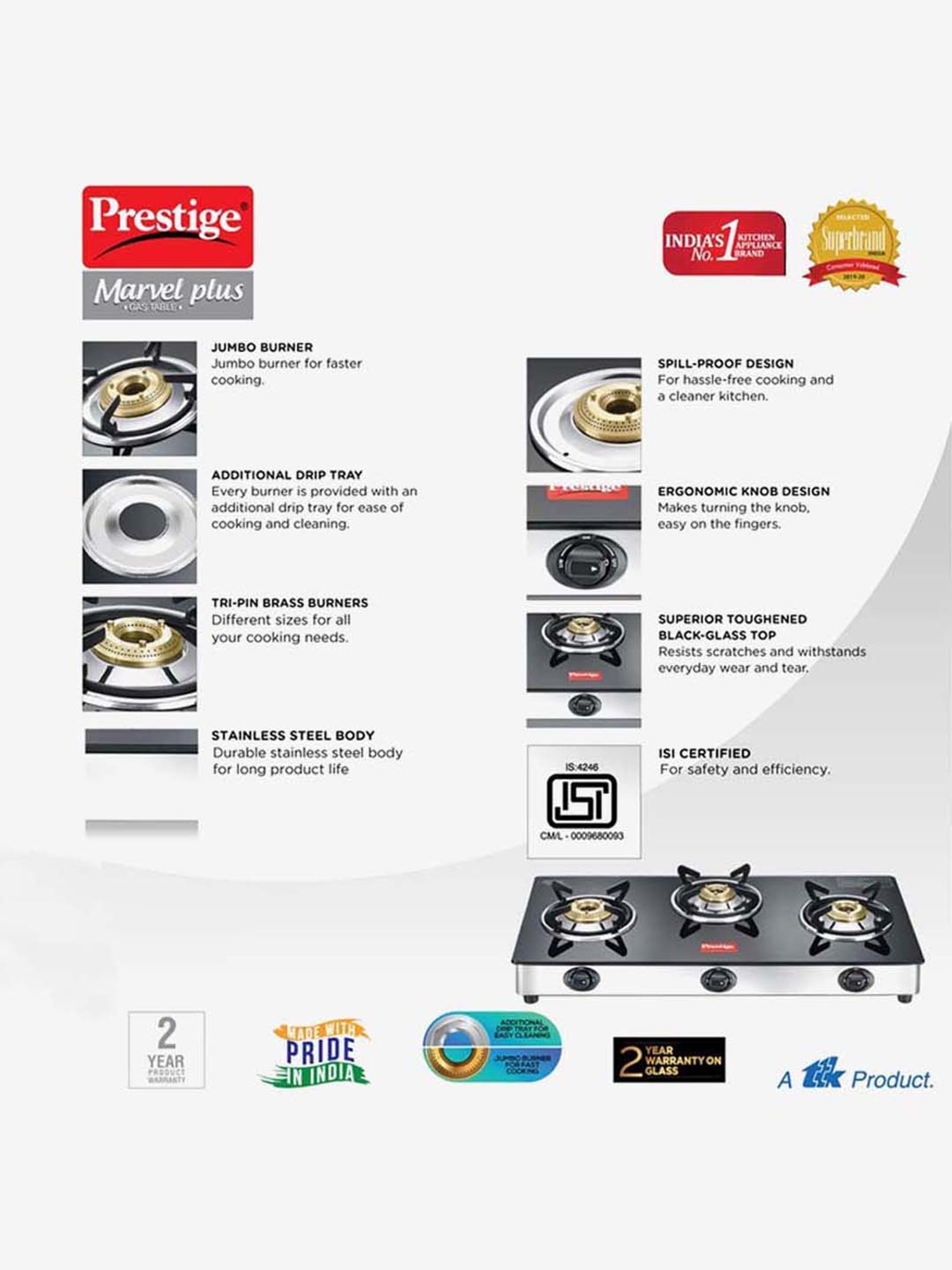 Prestige PIC 16.0 Plus 1900W Induction Cooktop (Black)
