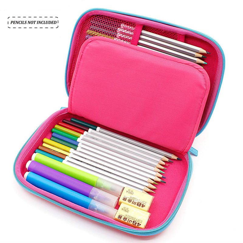 Cute Unicorn Embossed Hardtop Pencil Case - Kids Large Colored Pen Holder Box with Compartments - Girls Cosmetic Pouch Bag Stationery Organizer (Hot Pink)