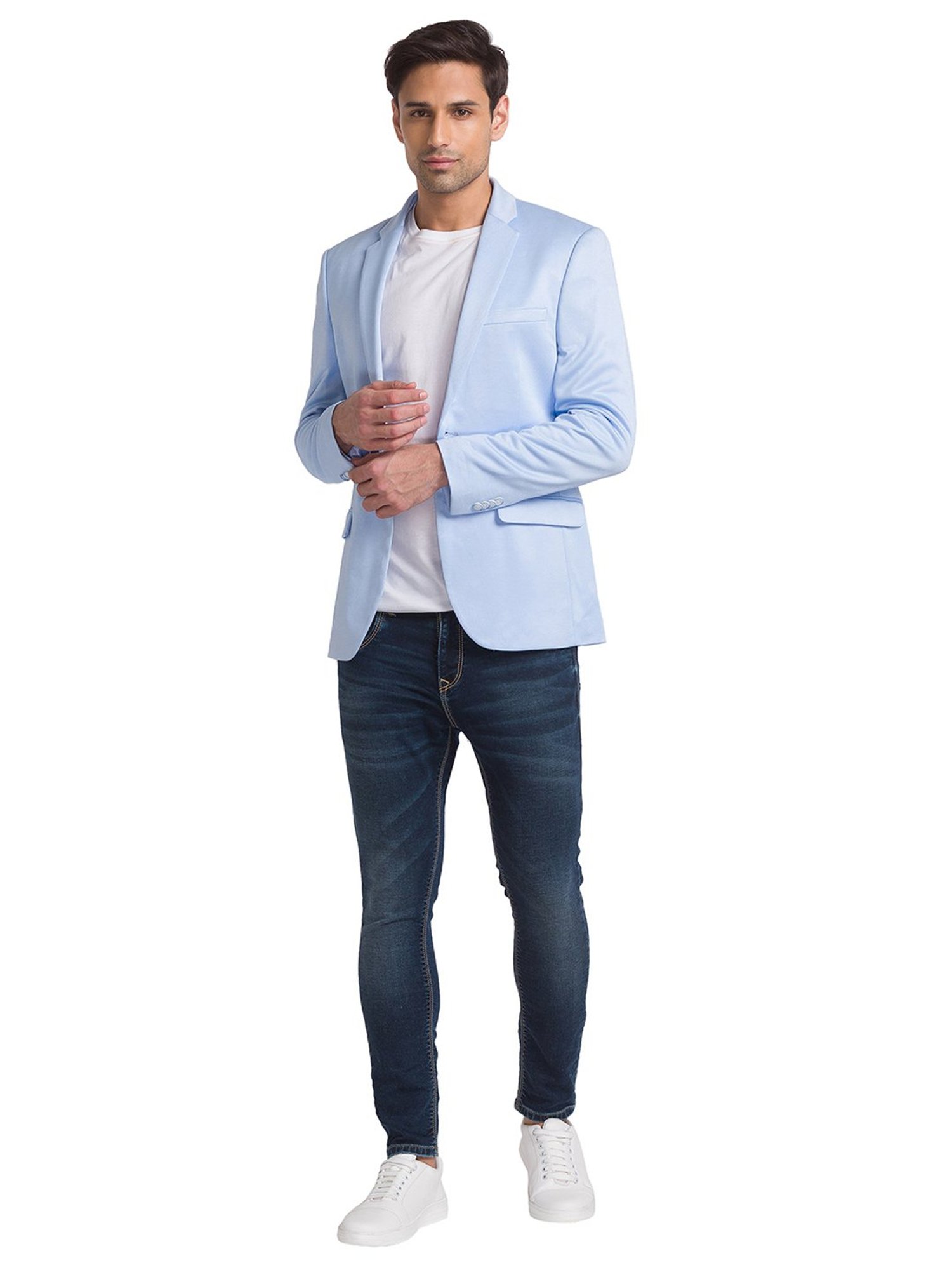 Park Avenue Blue Regular Fit Notched Lapel Blazer