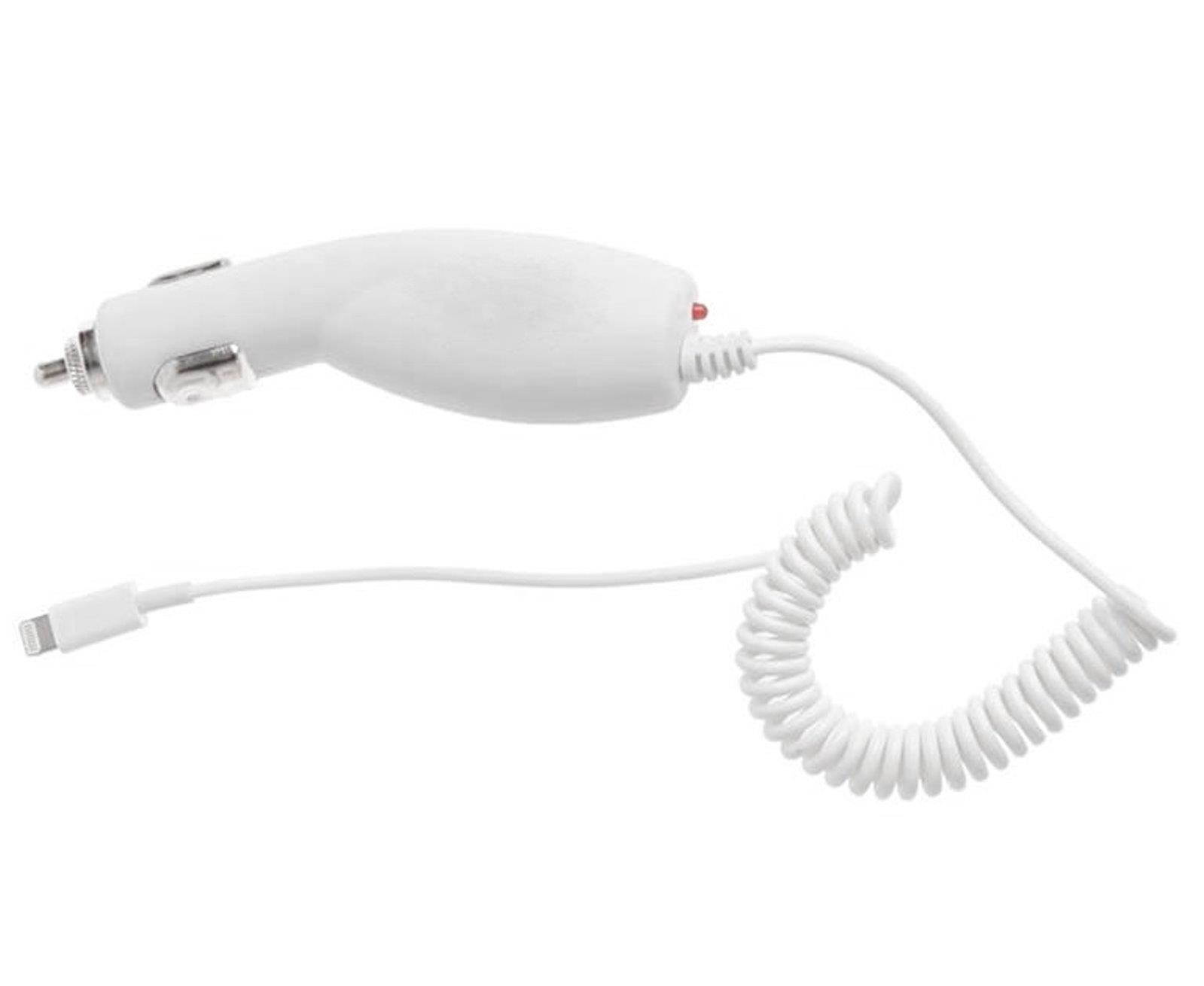 Car Auto Plug in Lightweight 8 Pin Coiled Cord Rapid Charger Compatible with iPod touch 6th Gen Phones - 3 FT Long When Extended - White