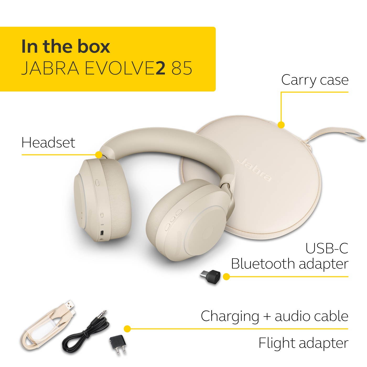 Jabra Evolve2 85 - USB-C MS Teams Stereo - Beige Wireless Headset / Music Headphones