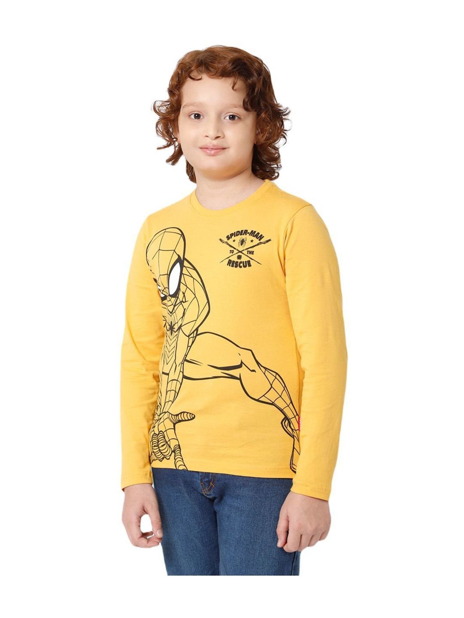 Proteens Kids Mustard Yellow Cotton Printed Full Sleeves T-Shirt