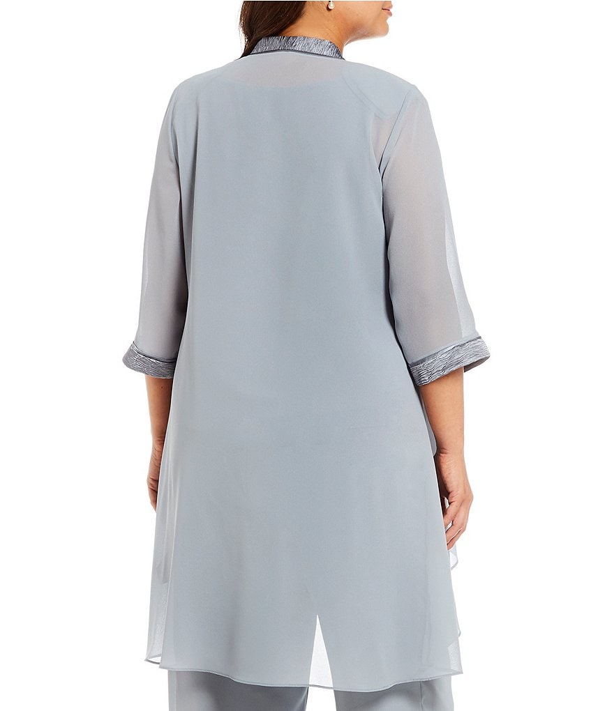 Le Bos Plus Scoop Neck 3/4 Sleeve Textured 3-Piece Pant Set