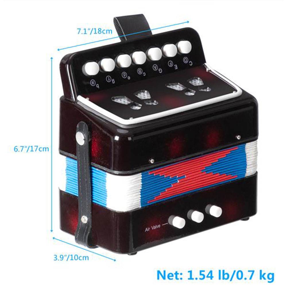 7-Key 2 Bass Kids Accordion Children's Mini Musical Instrument Easy to Learn Music Black