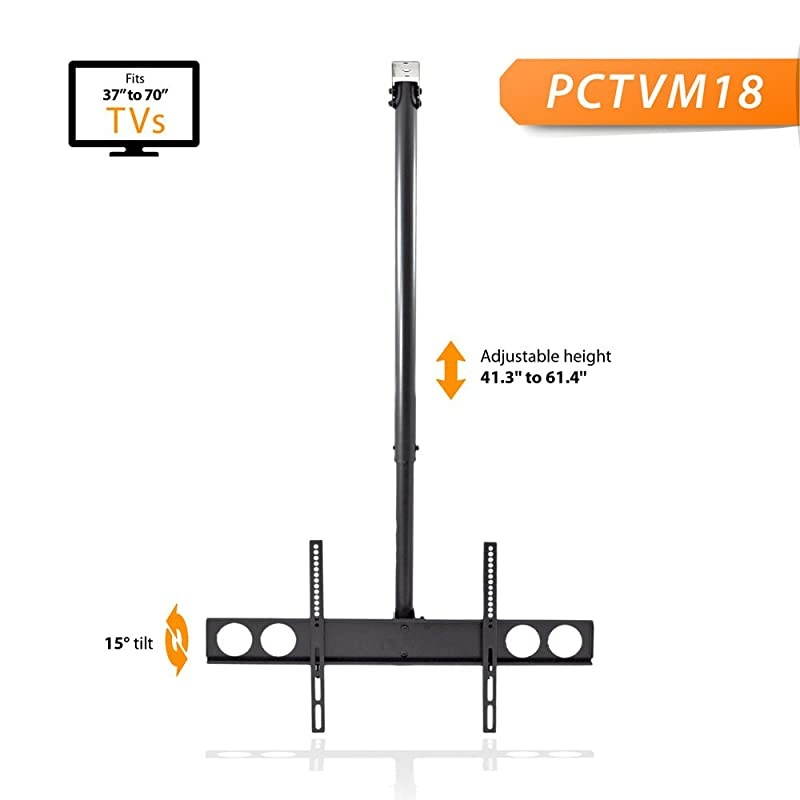 Adjustable Height TV Ceiling Mount Tilting Vertical VESA Universal Monitor Mounting Bracket w Telescoping Arm Mounts 37 to 70 Inch HDTV LED LCD Flat Screen Television Up to 50 KG  PCTVM18