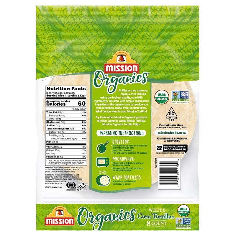 Mission Organic Gluten Free White Corn Tortillas - 8.67oz/8ct