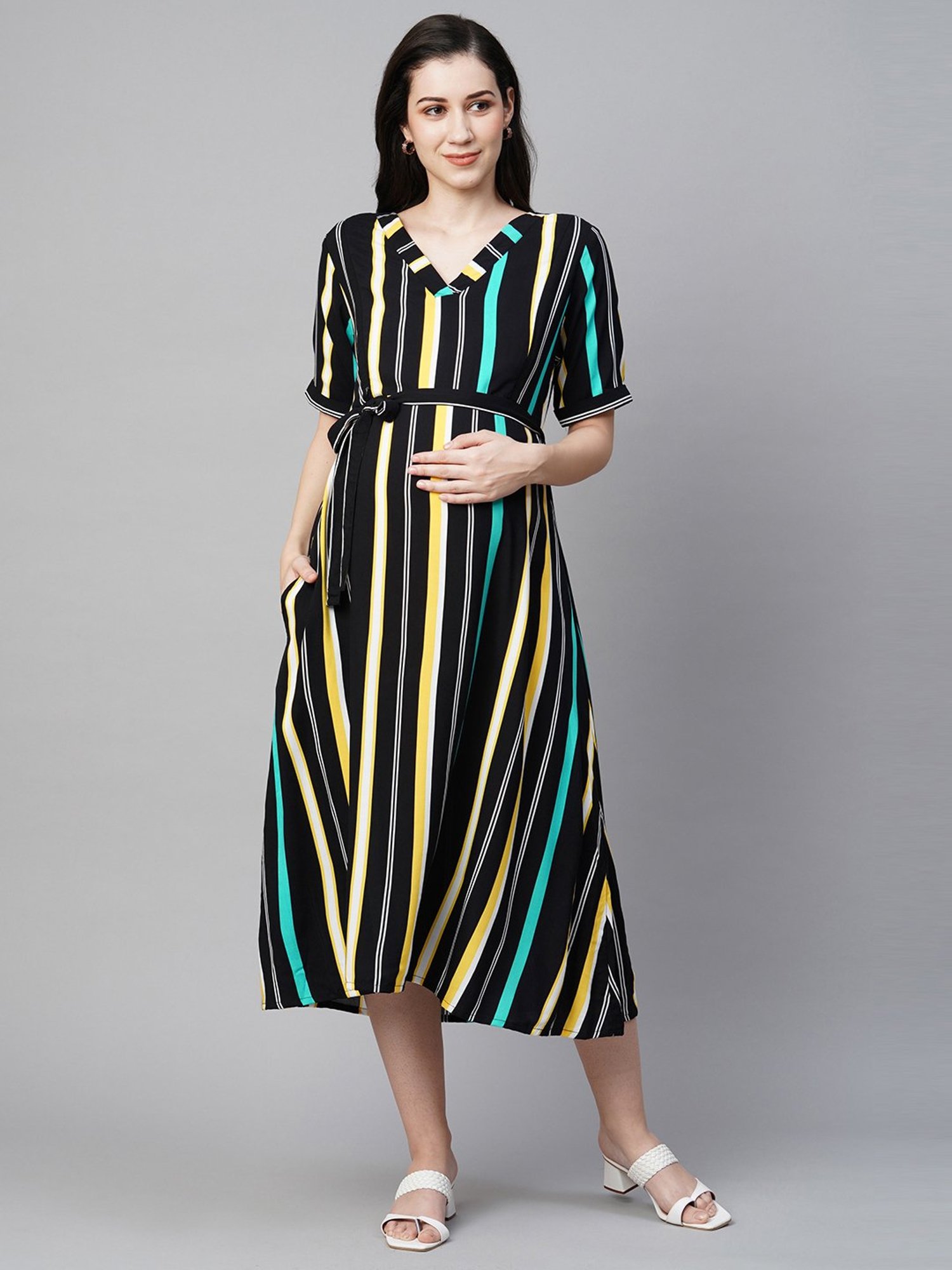 MomToBe Black Printed Maternity Dress