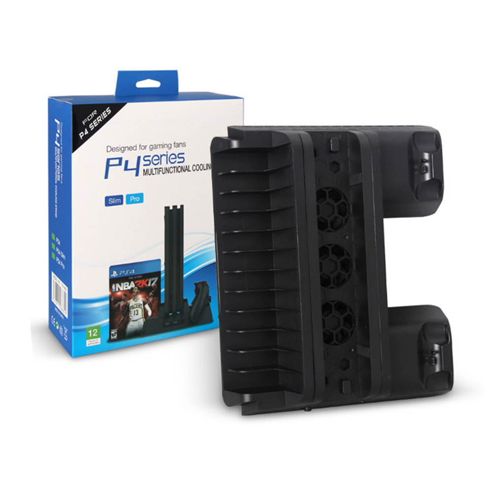 New PS4 Pro Slim Vertical Stand + Cooling Fan Game Holder Charger Charging Dock