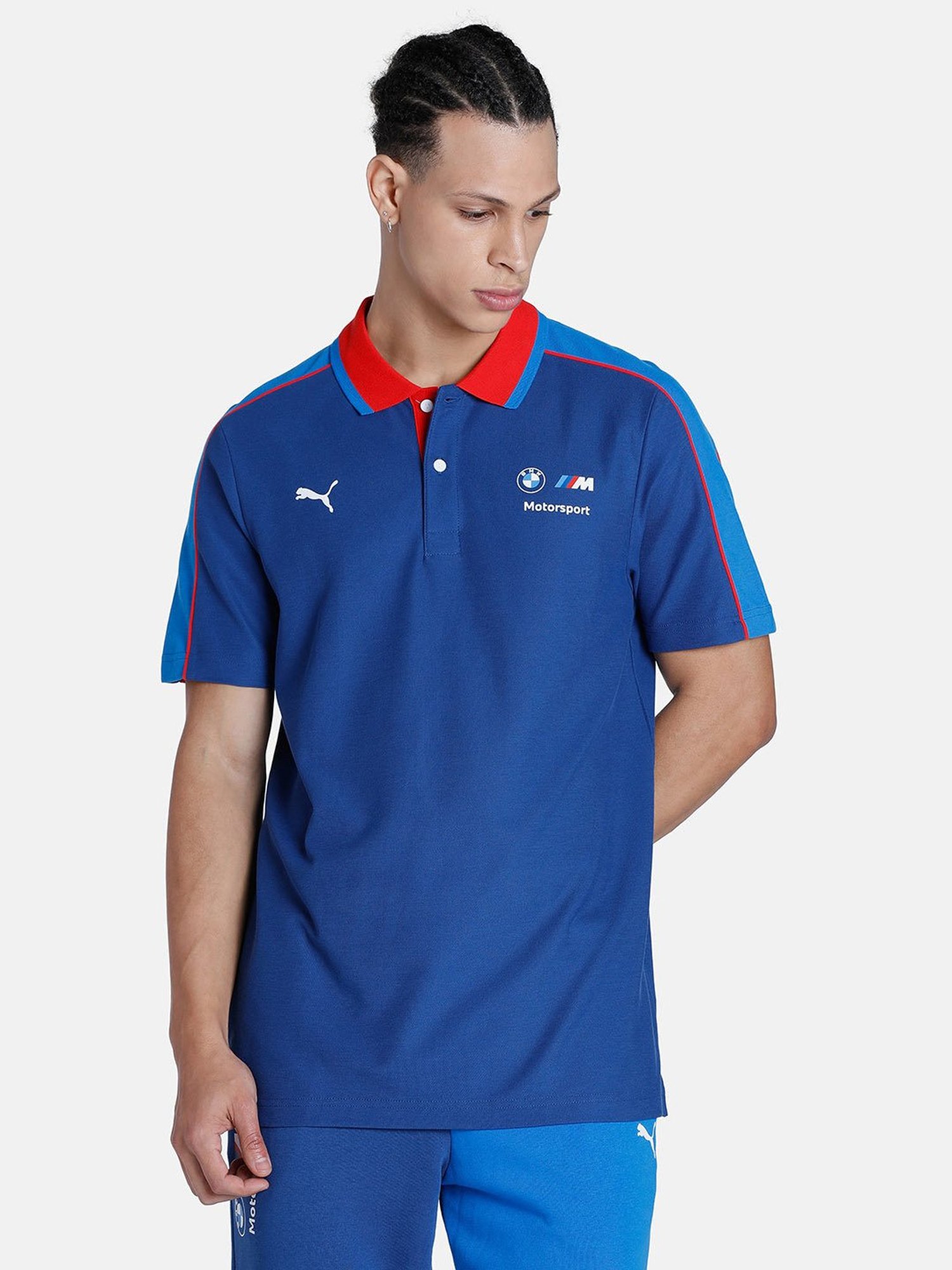 Puma Blue Cotton Regular Fit Printed Polo T-Shirt