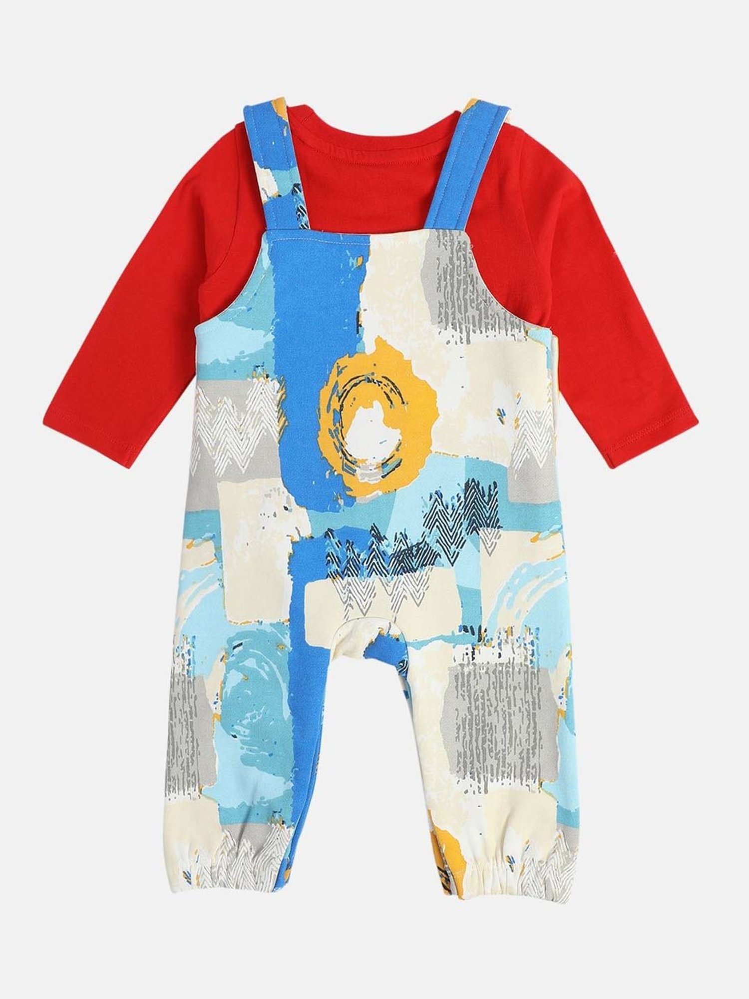 MINIKLUB Boys Multicolor Cotton Printed Full Sleeves Dungaree Set