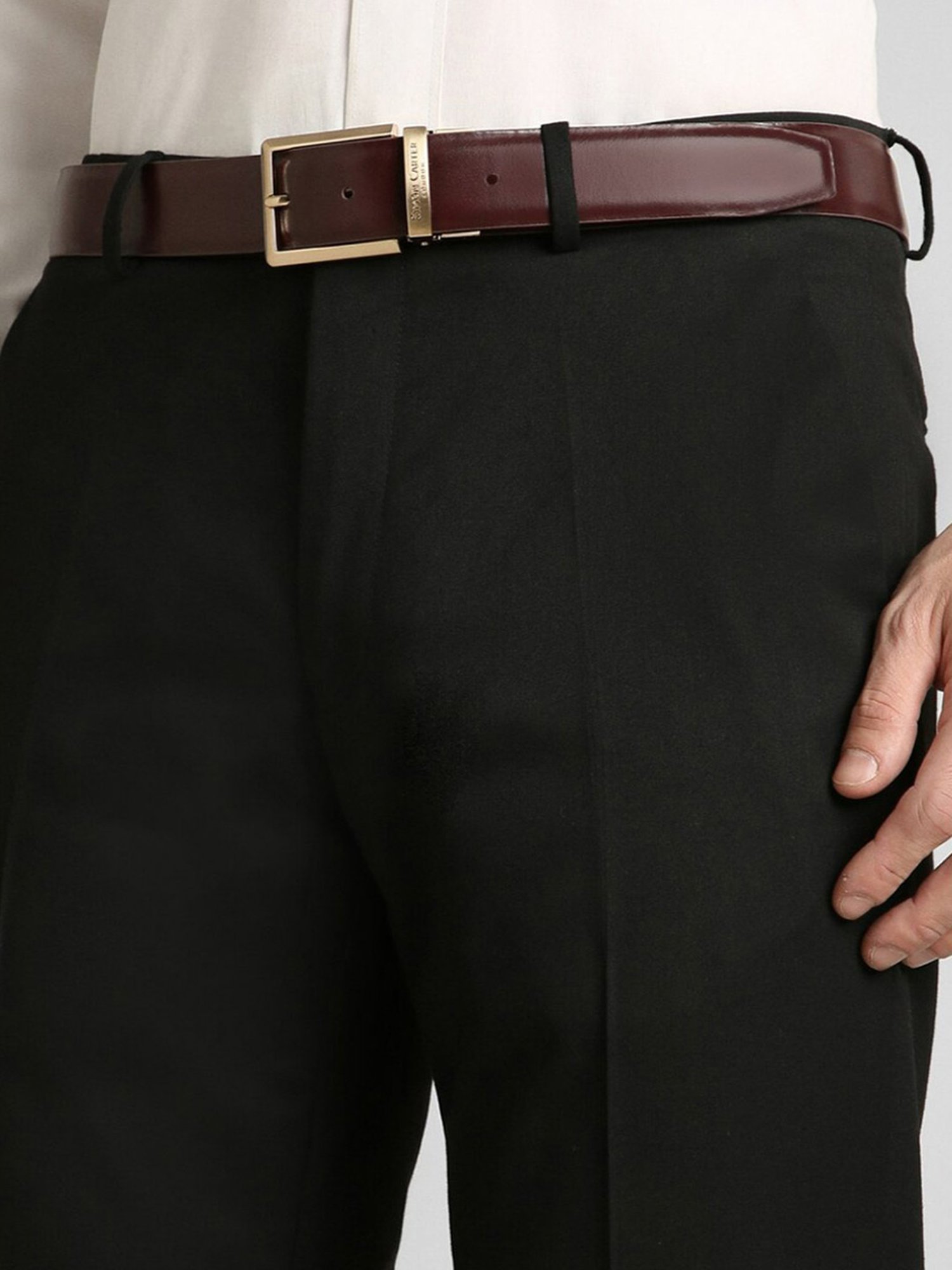 Simon Carter Brown Leather Printed Casual Belt for Men