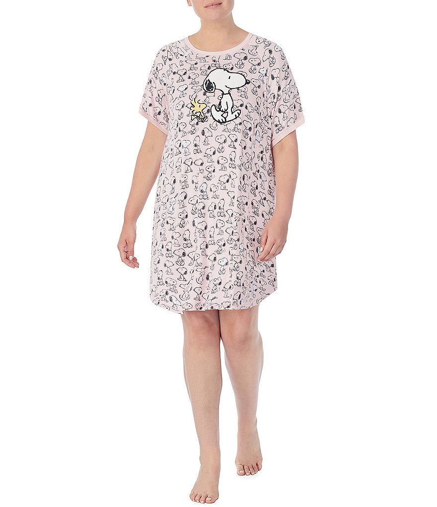 Peanuts Plus Snoopy & Woodstock Print & Appliqued Knit Sleepshirt