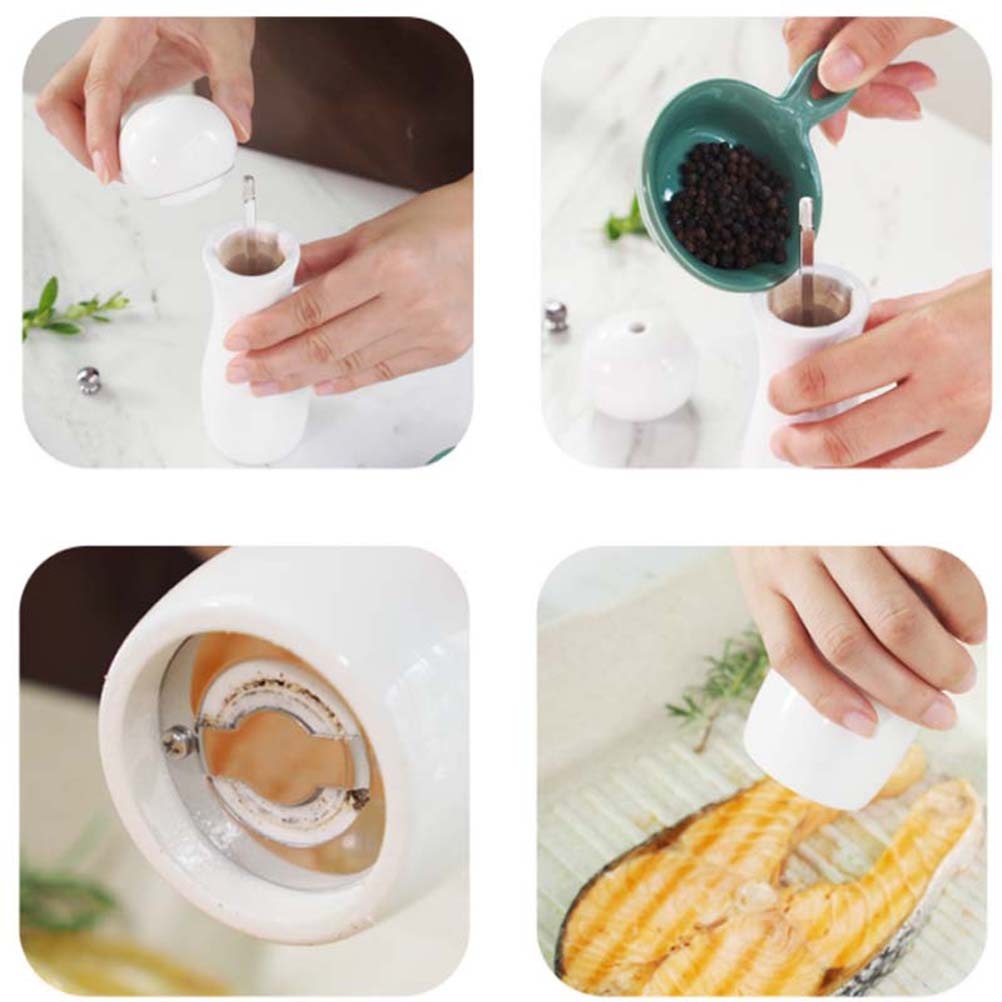 1pc 6 Inches Ceramic Manual Pepper Grinder Pepper Mill Salt Container Kitchen Gadget (White)