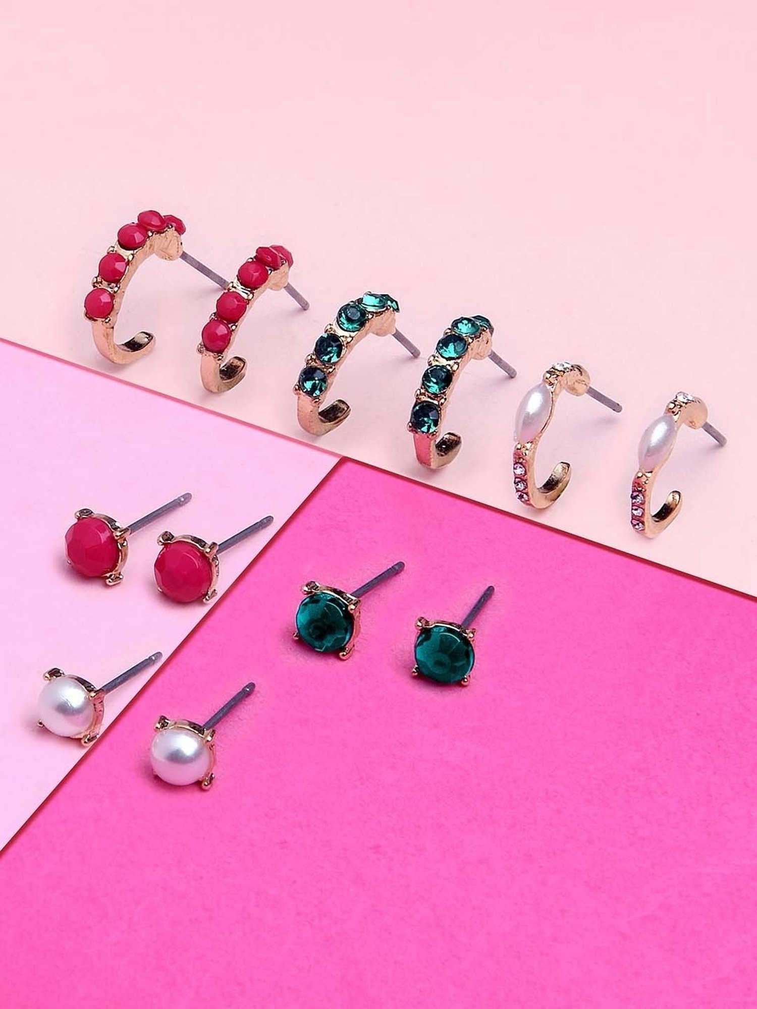 Accessorize London Willow Multicolor Stud & Hoop Earrings - Set of 6